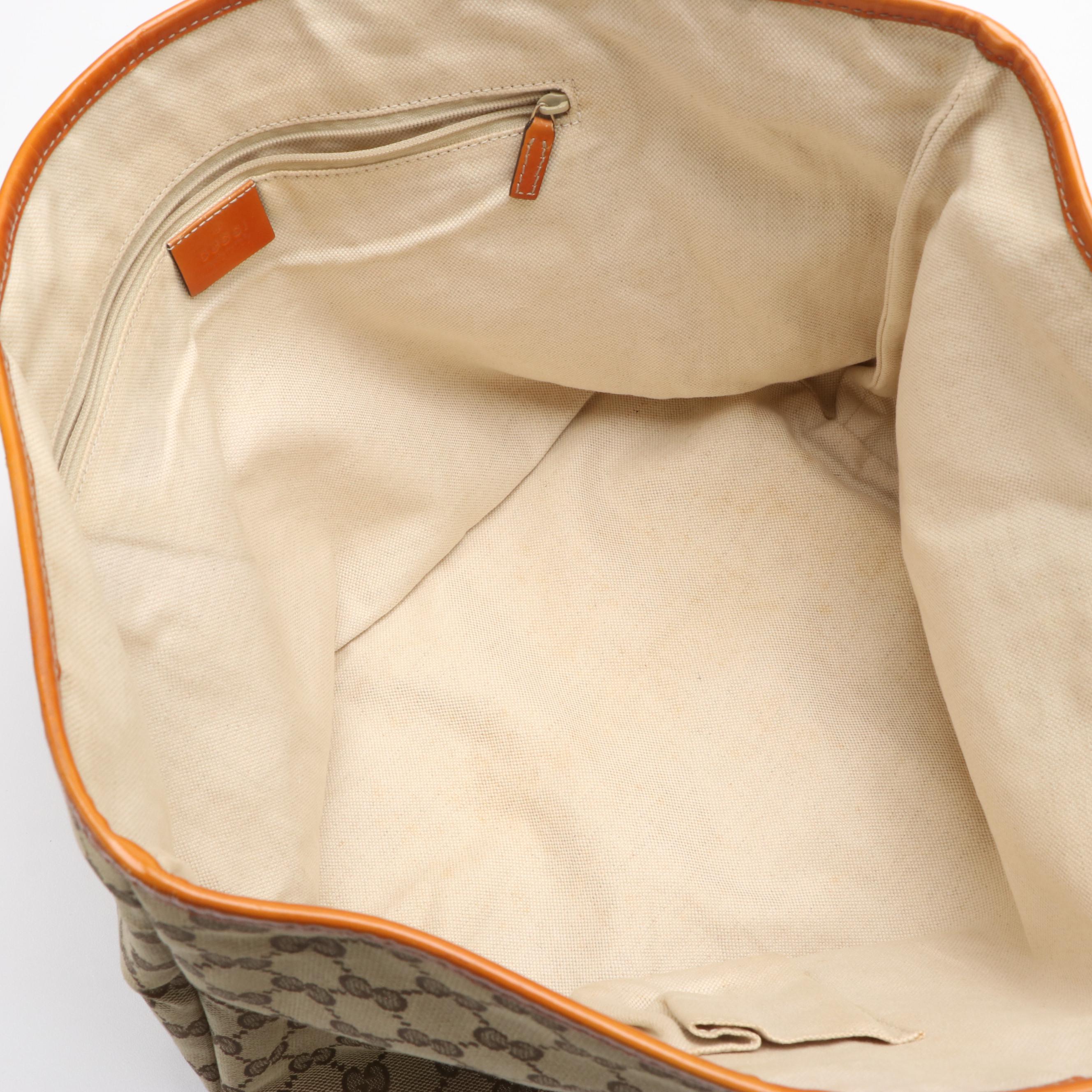 Gucci Jolie Pink Web Tote in Brown GG Canvas and Patent Leather Trim