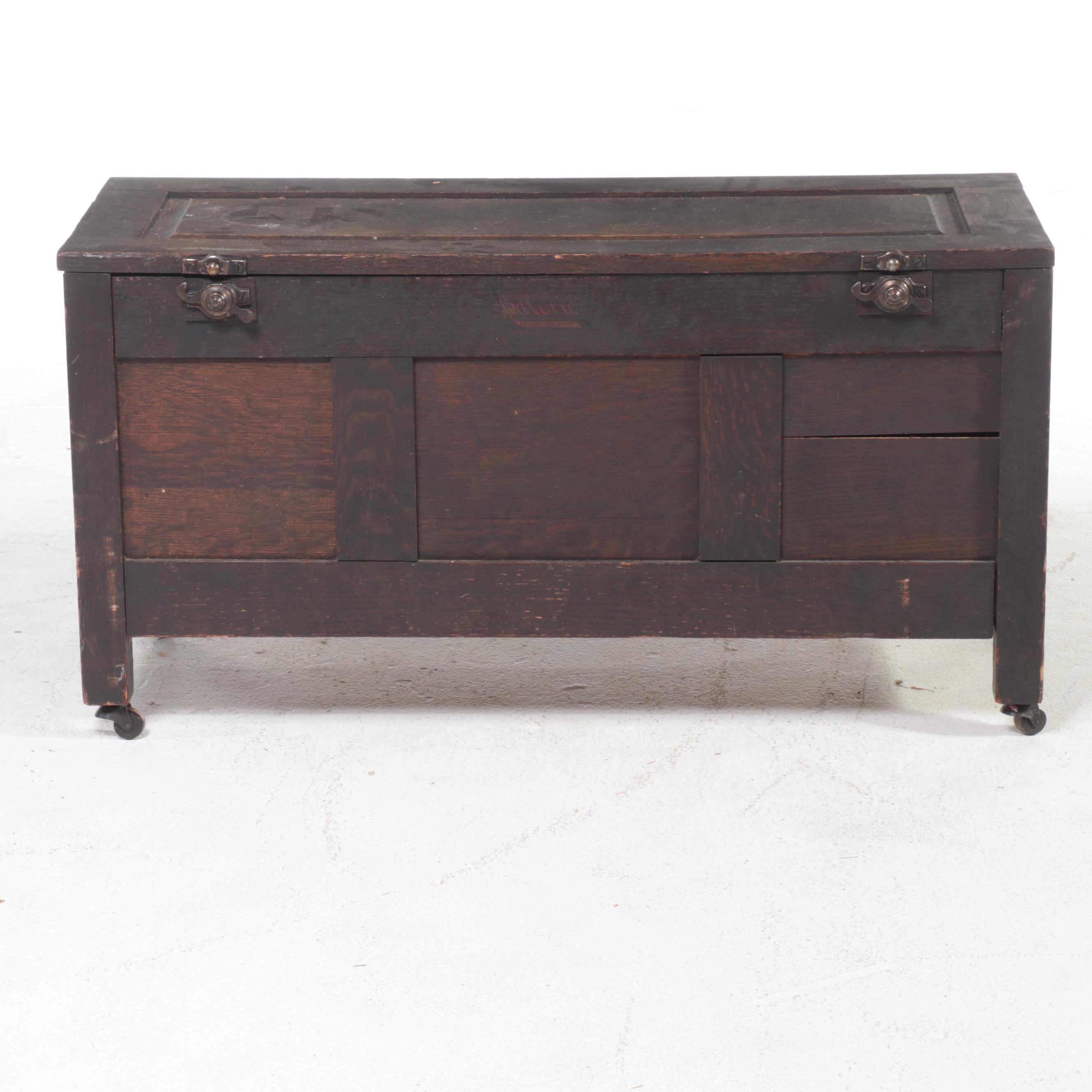 Walnut Stained Paneled Wooden Chest on Casters, Late 19th/ Early 20th C.