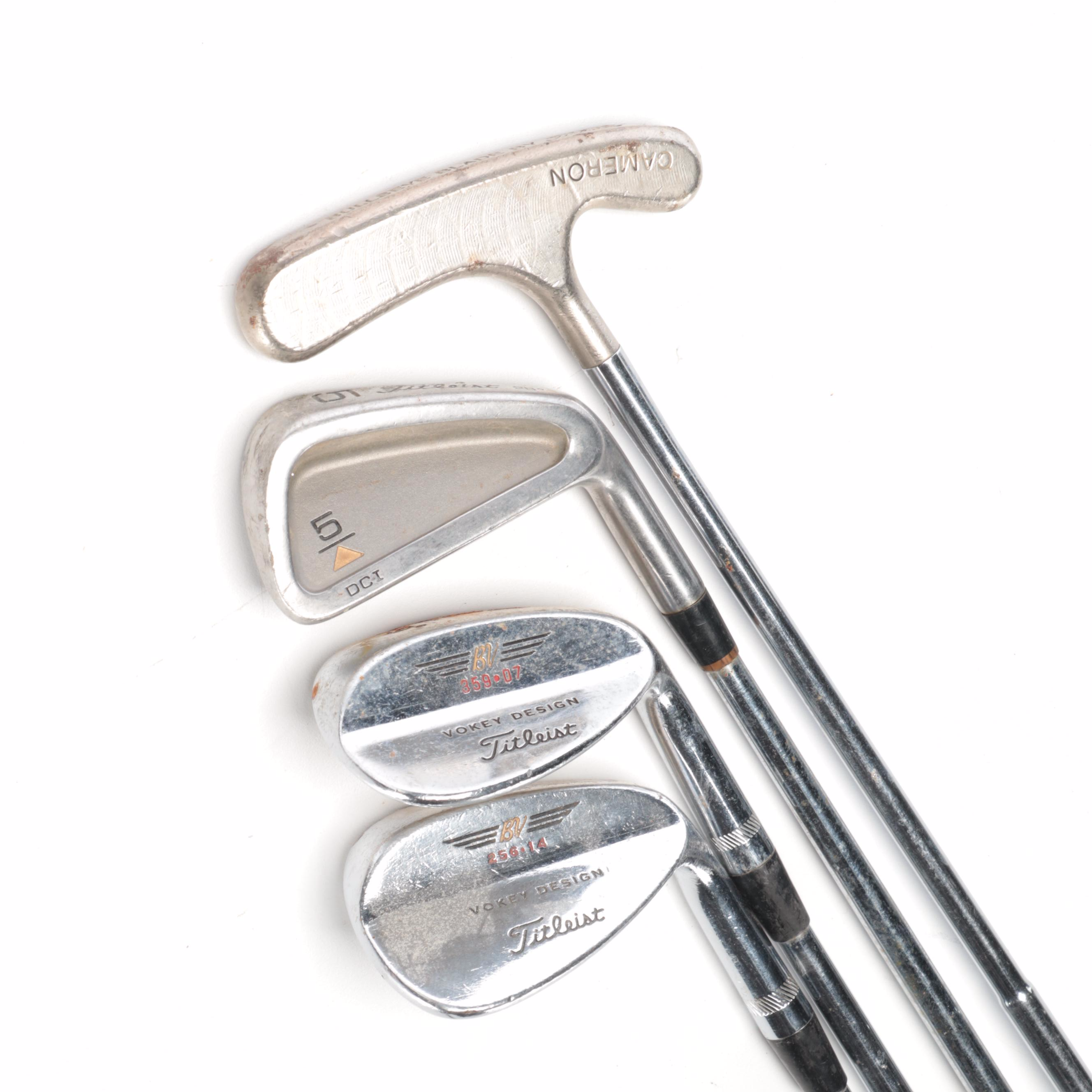 Titleist Irons, Cameron Putter and Titleist 20" Den Caddy Golf Bag
