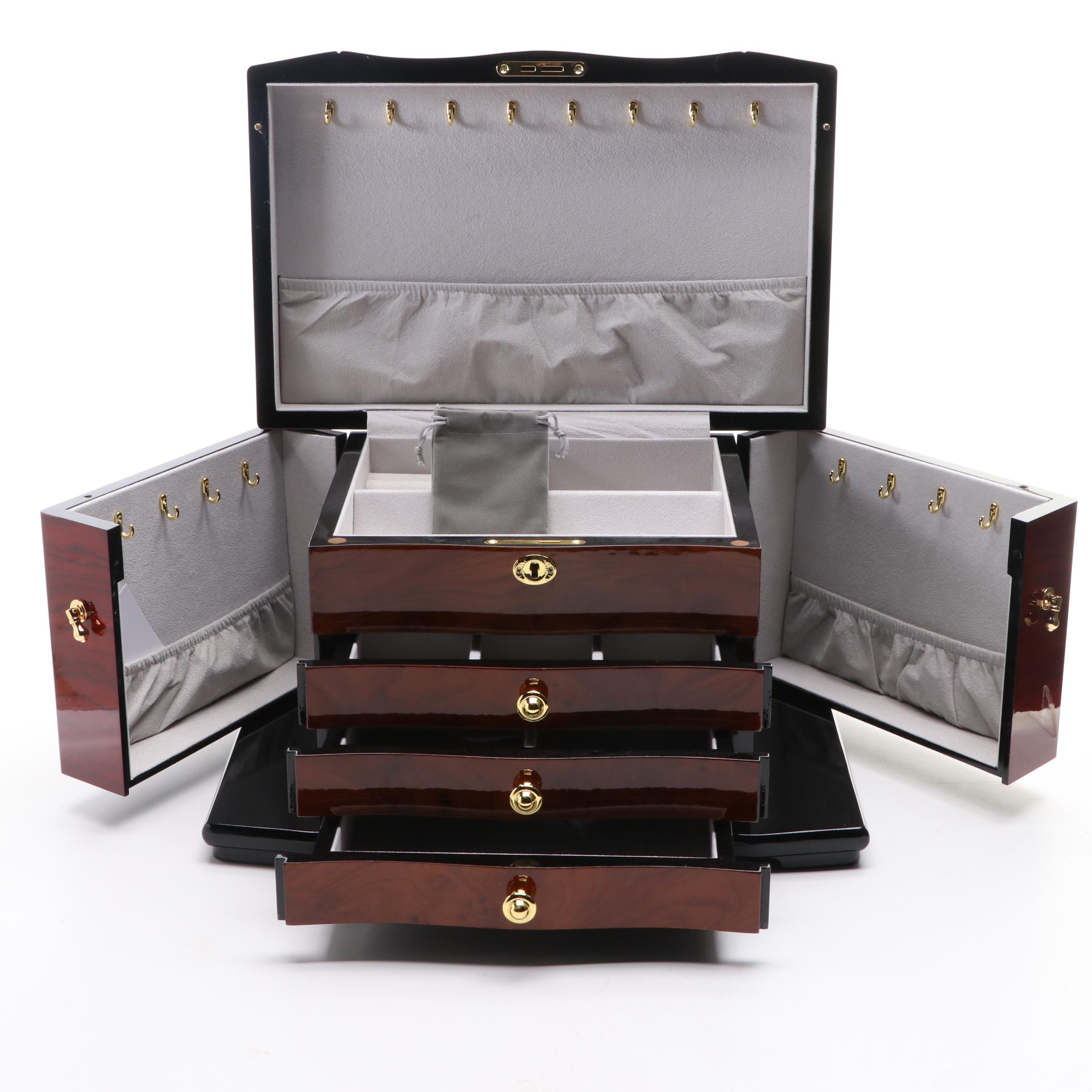 Jere High Gloss Mahogany and Walnut Finished Jewelry Box