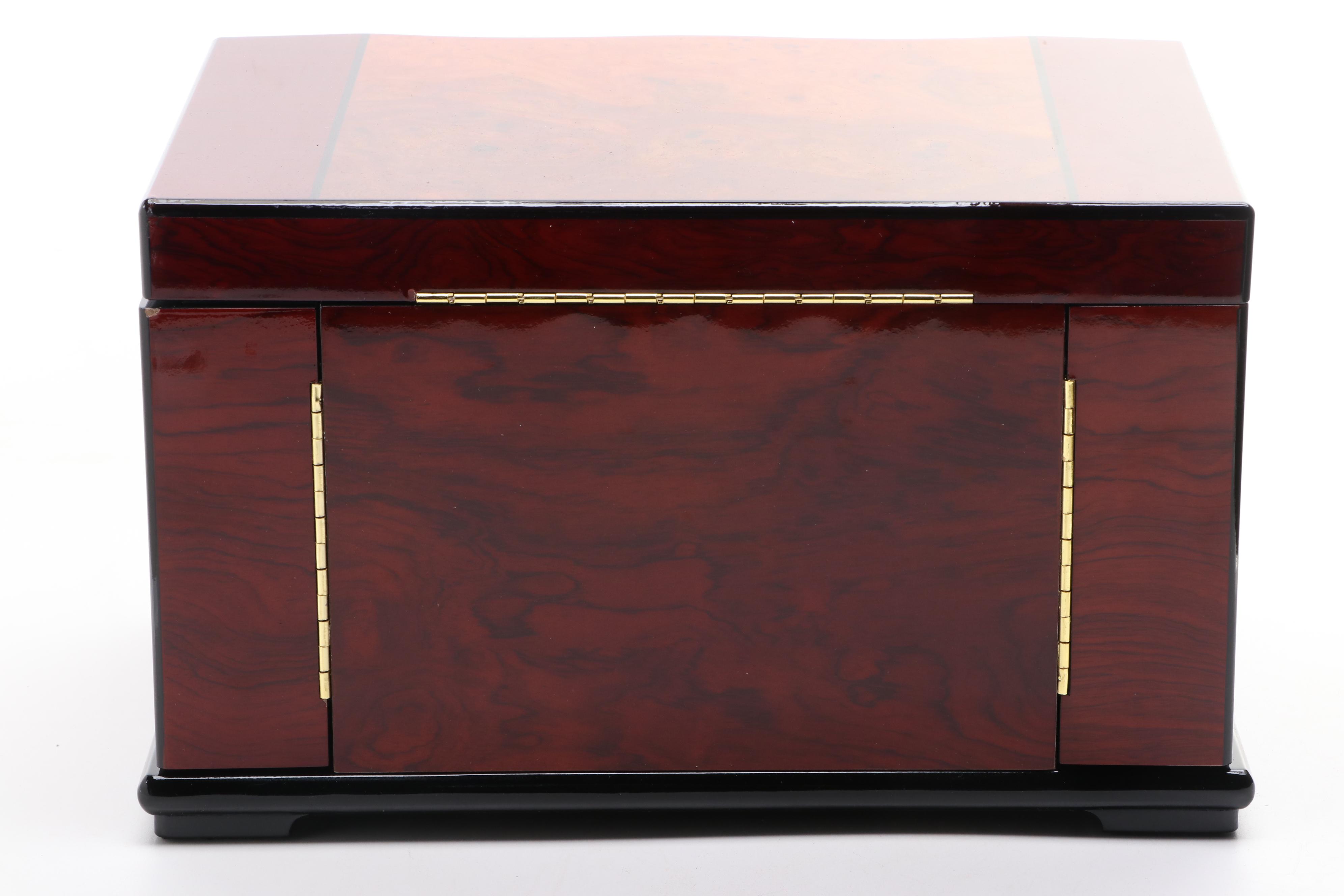 Jere High Gloss Mahogany and Walnut Finished Jewelry Box