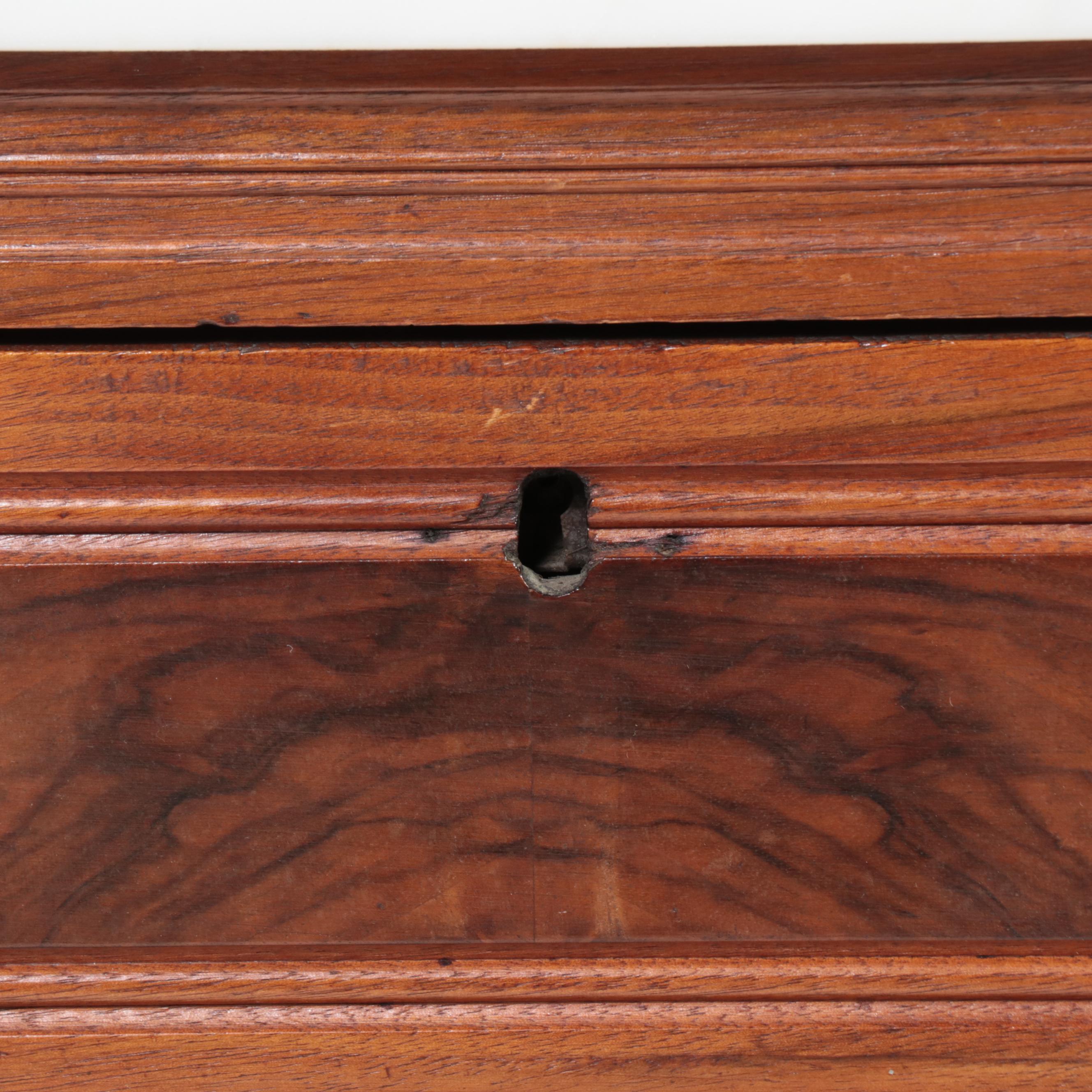 Victorian Walnut, Figured Walnut, and Marble Top Three-Drawer Chest