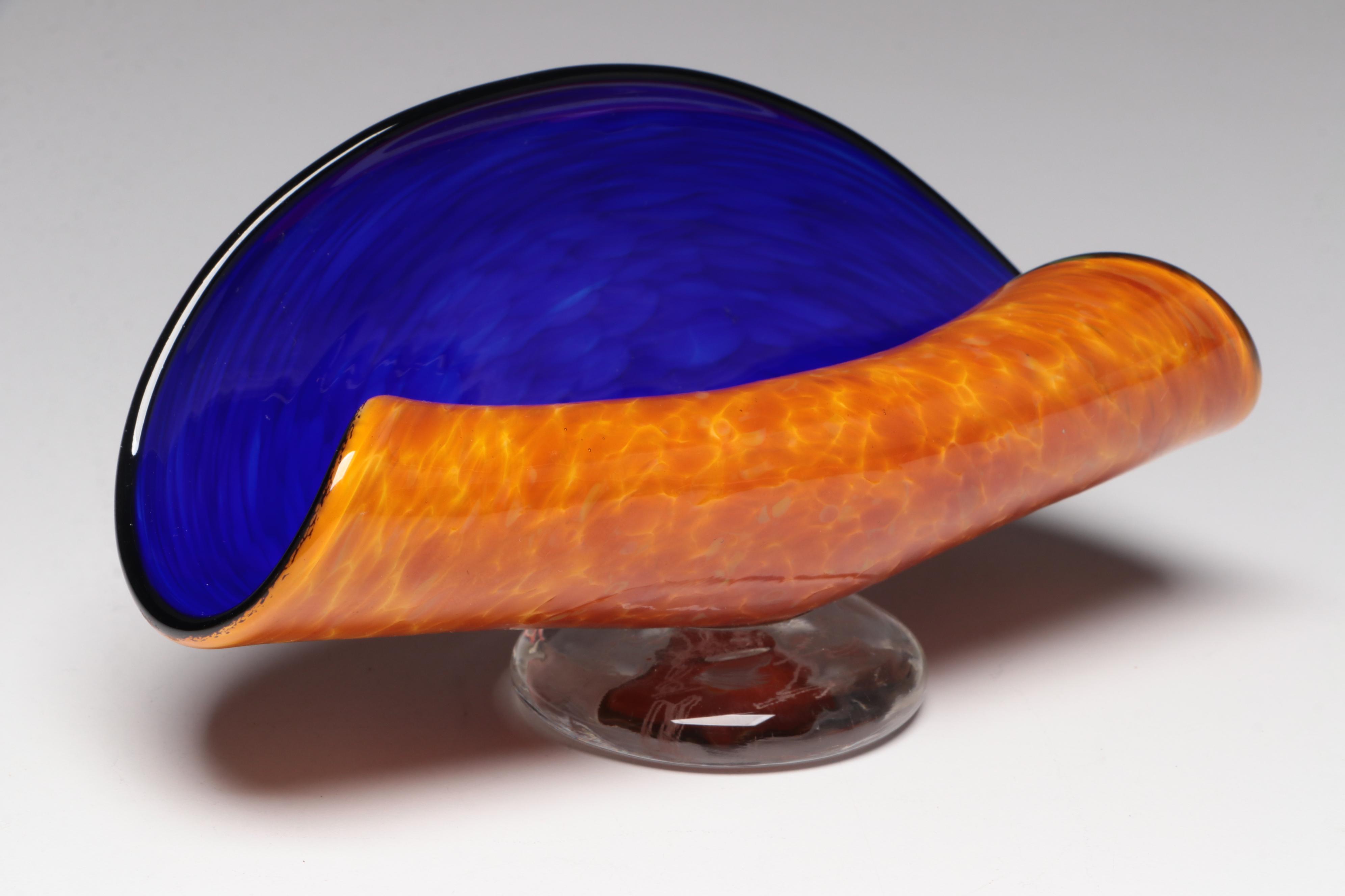 Blown Glass Vase with Other Art Glass Bowls