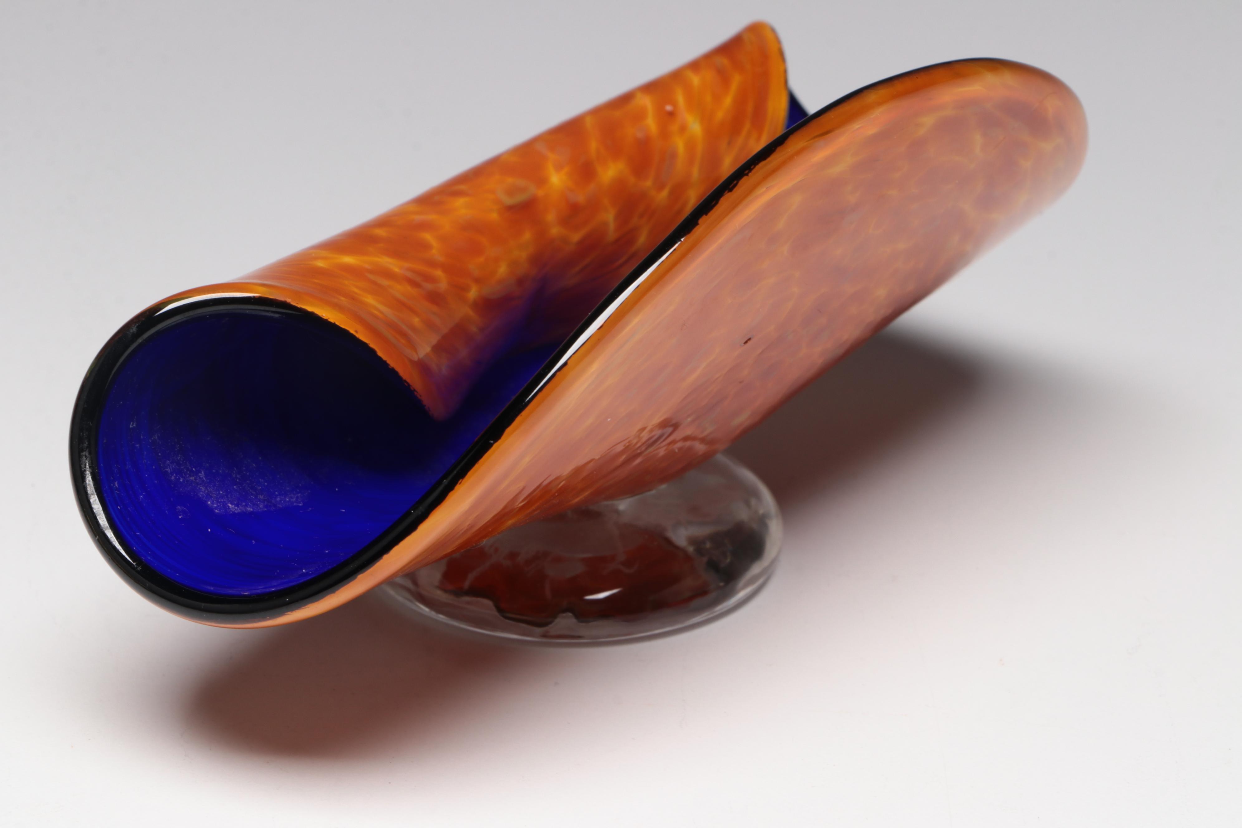 Blown Glass Vase with Other Art Glass Bowls