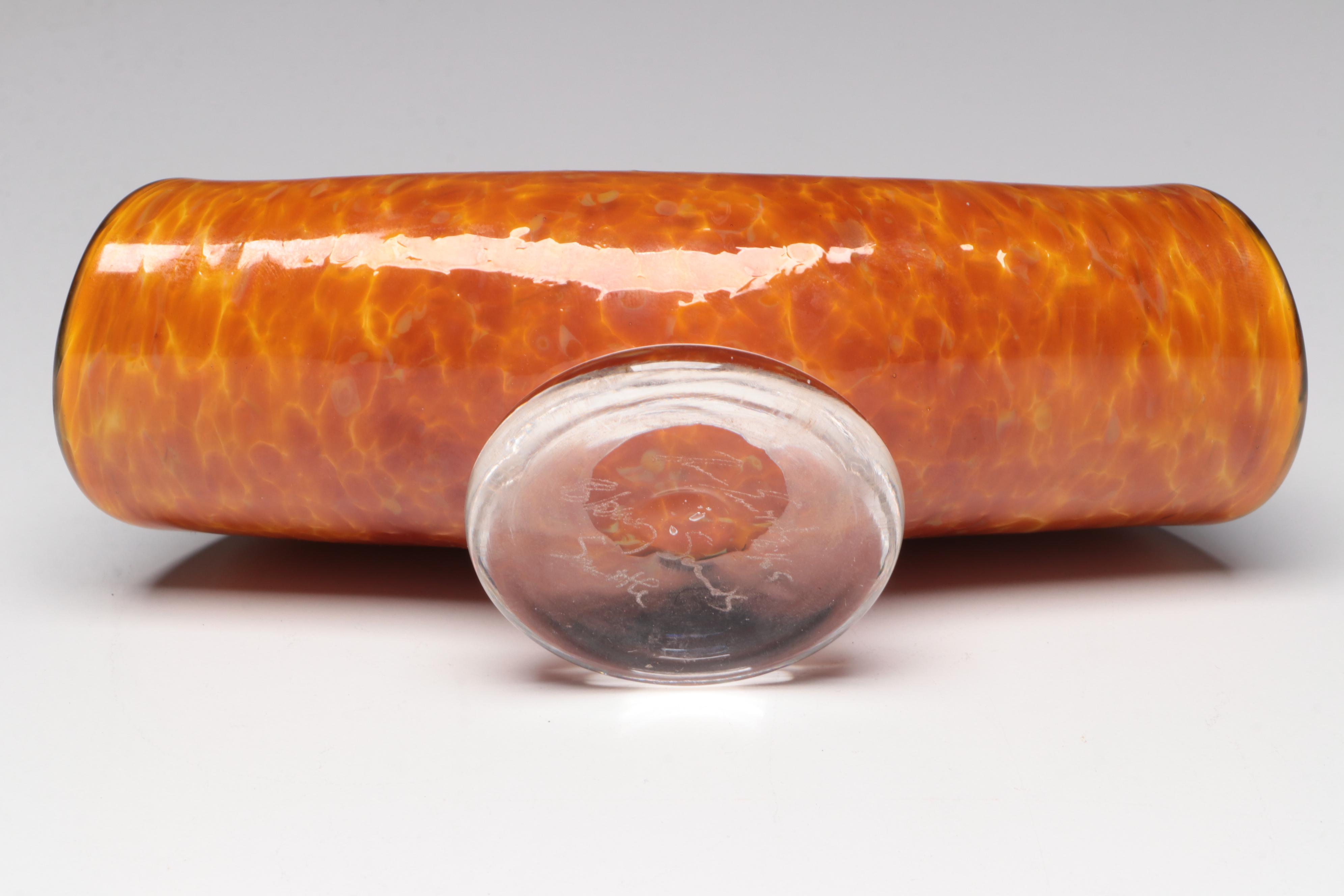 Blown Glass Vase with Other Art Glass Bowls