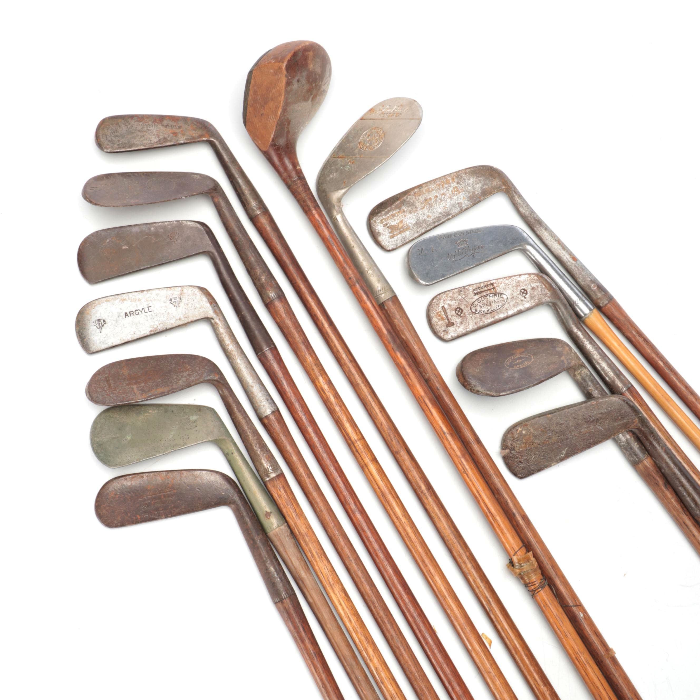 Hickory Stick and Persimmon Wood Golf Clubs