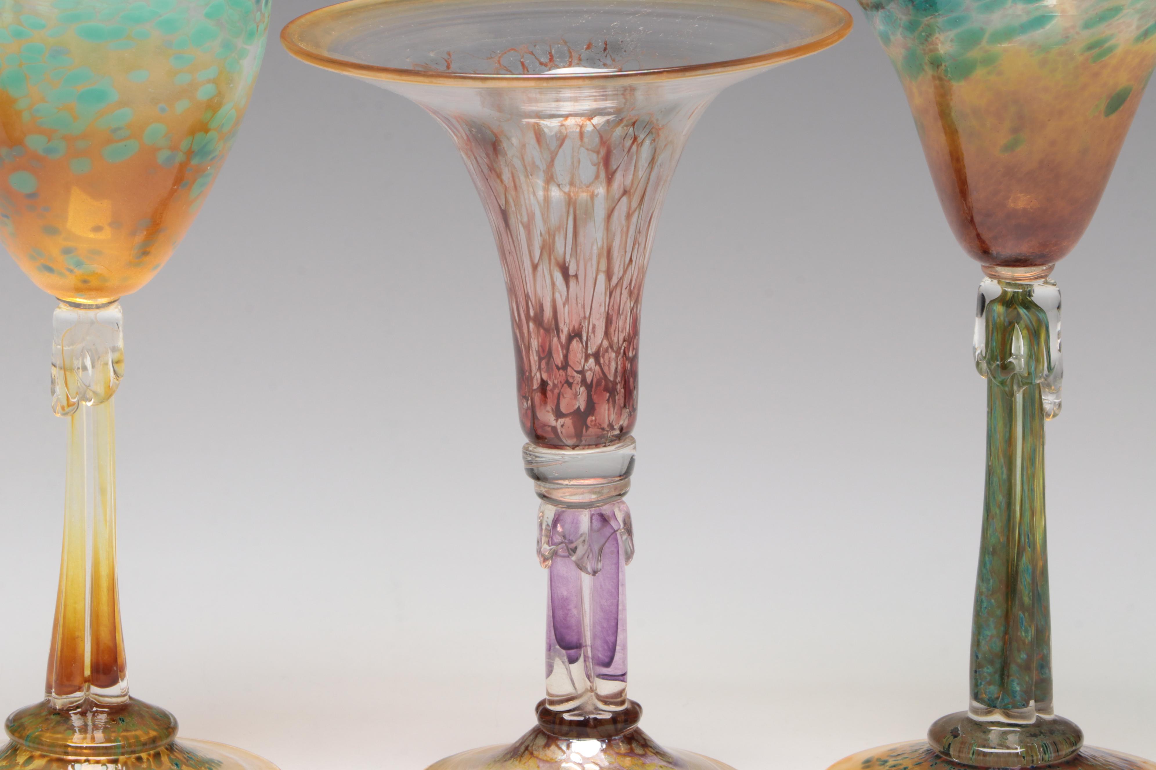 Handblown Multicolor Studio Art Glass Stemware EBTH