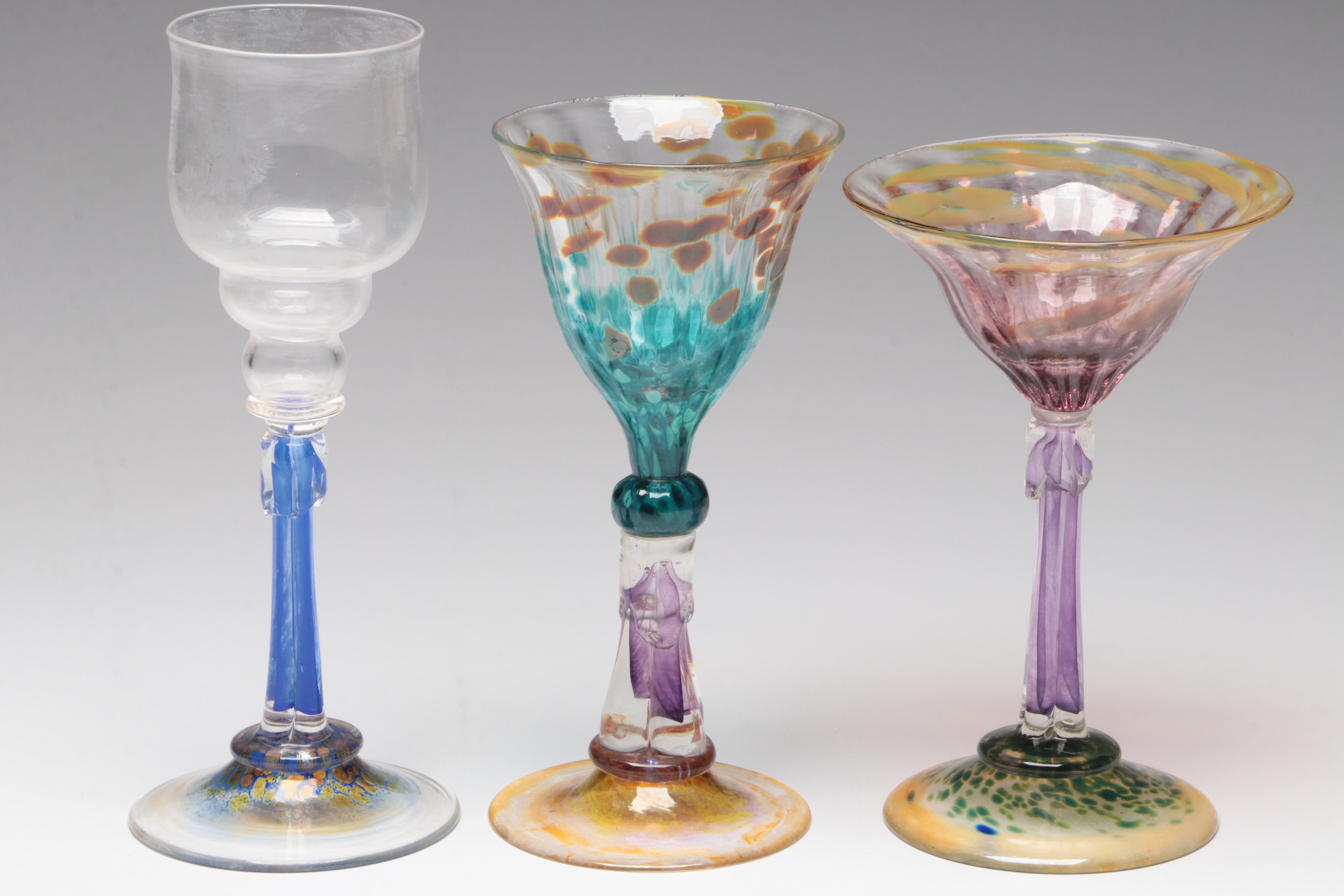Handblown Multicolor Studio Art Glass Stemware EBTH