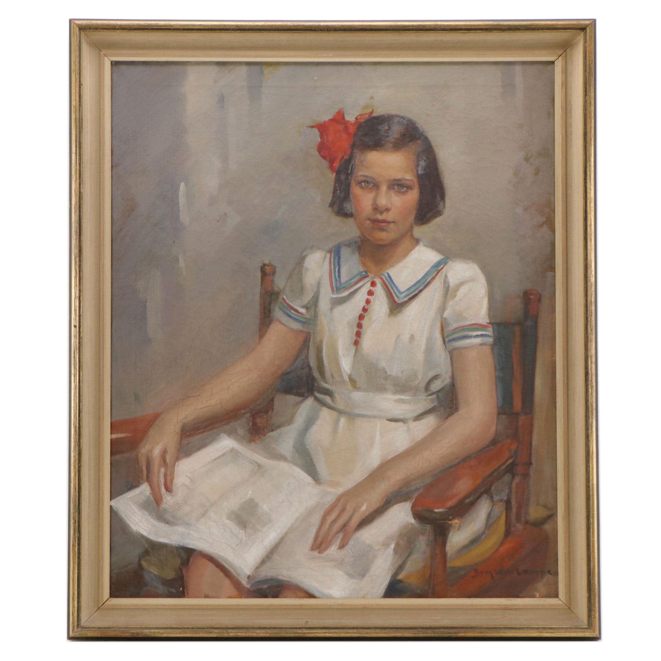 Benjamin Kanne Portrait of Girl With Book Oil Painting