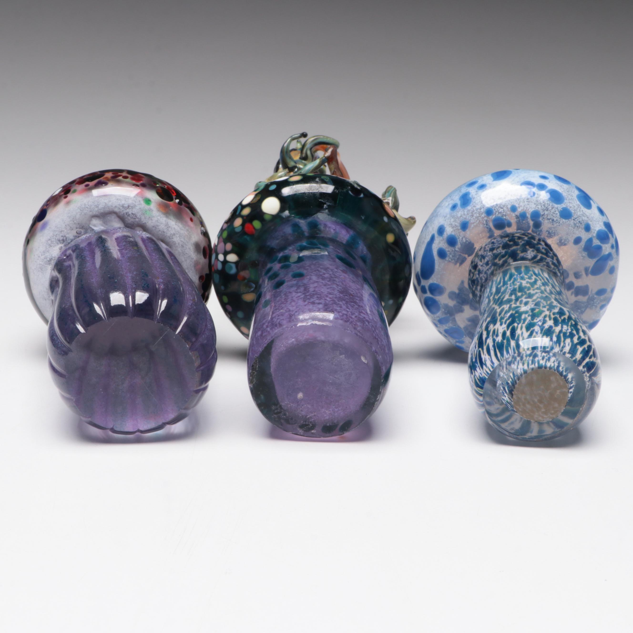 Andy Hudson Handblown Studio Art Glass Face Vase and Mushroom Figurines