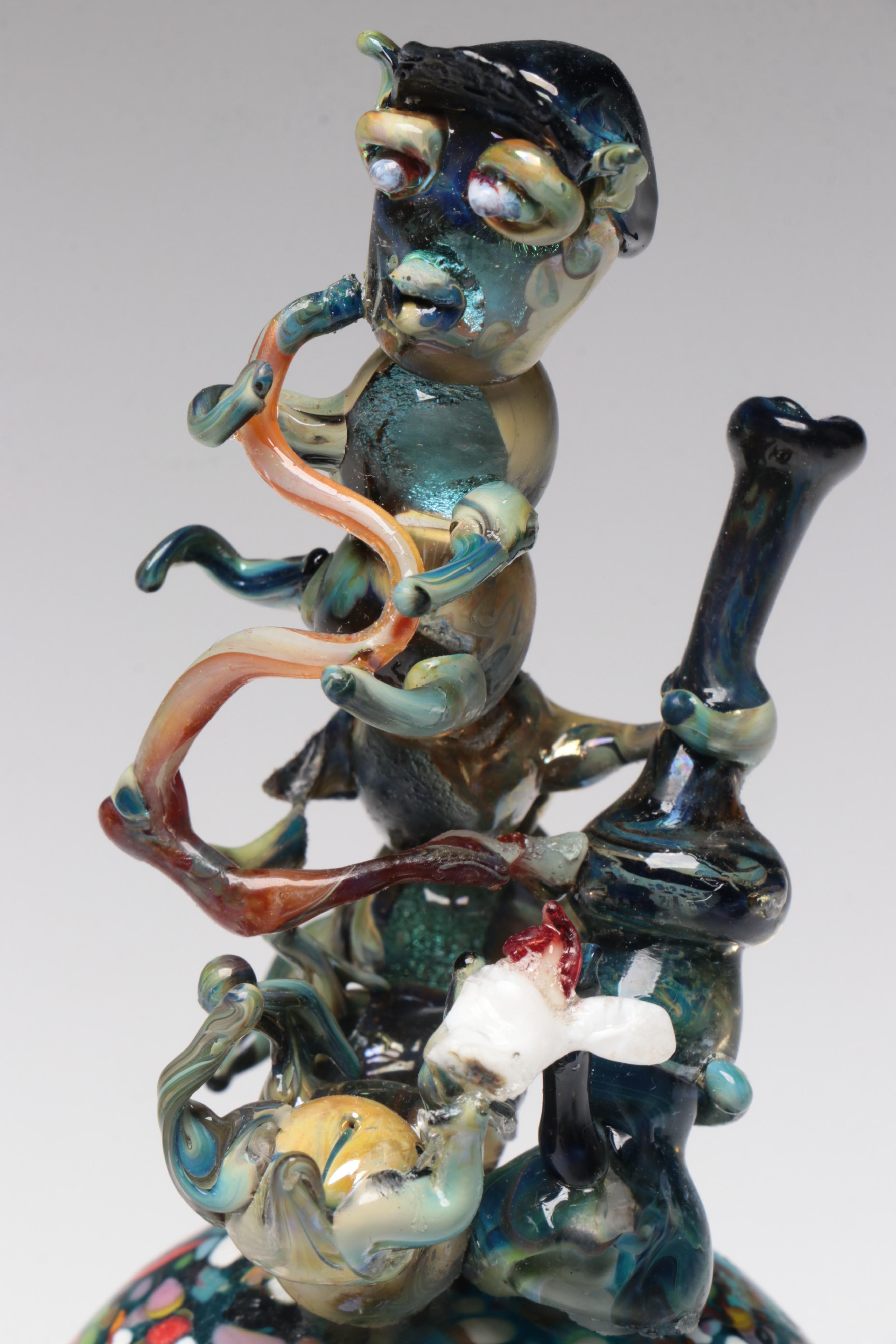 Andy Hudson Handblown Studio Art Glass Face Vase and Mushroom Figurines