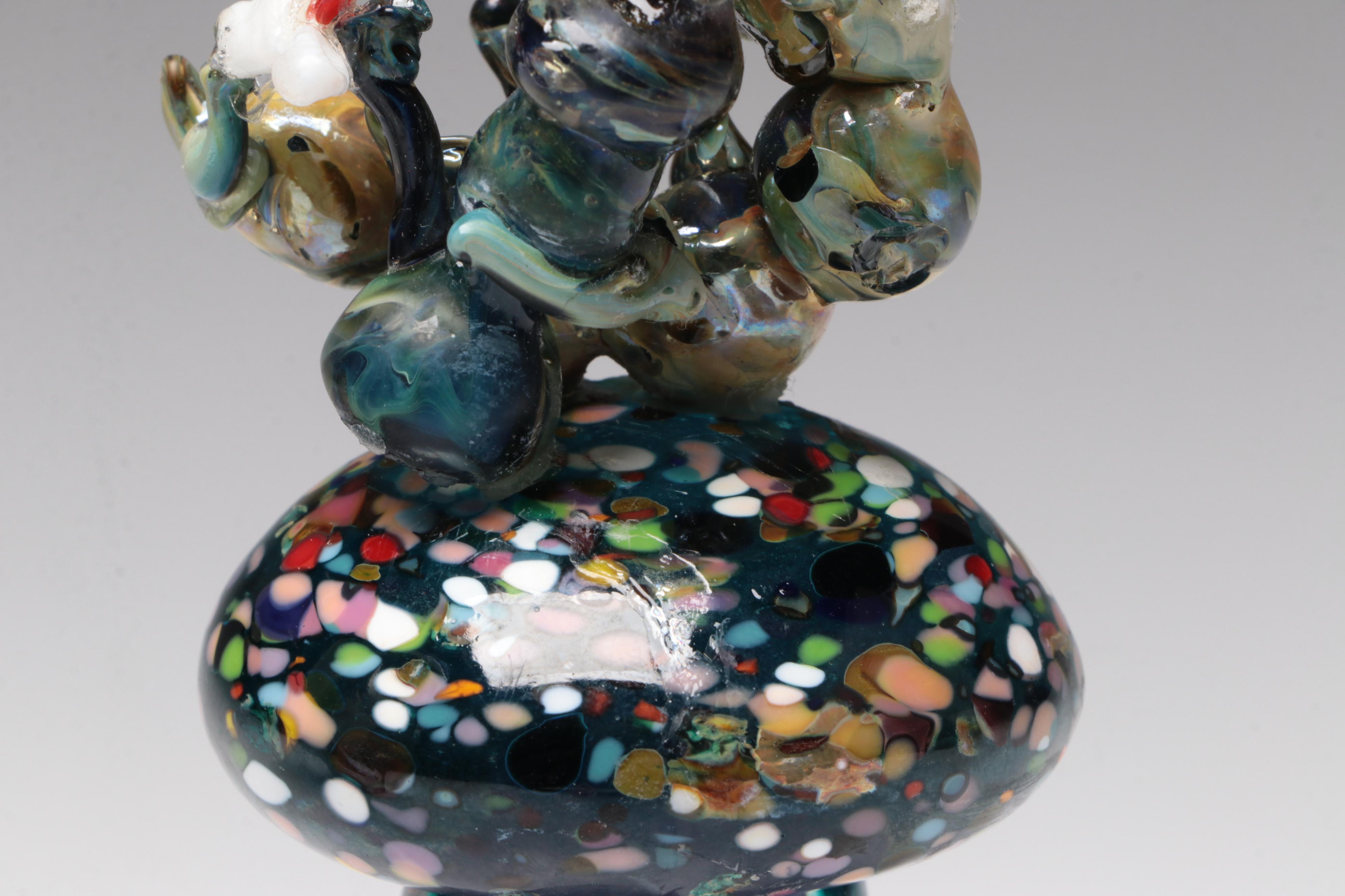 Andy Hudson Handblown Studio Art Glass Face Vase and Mushroom Figurines