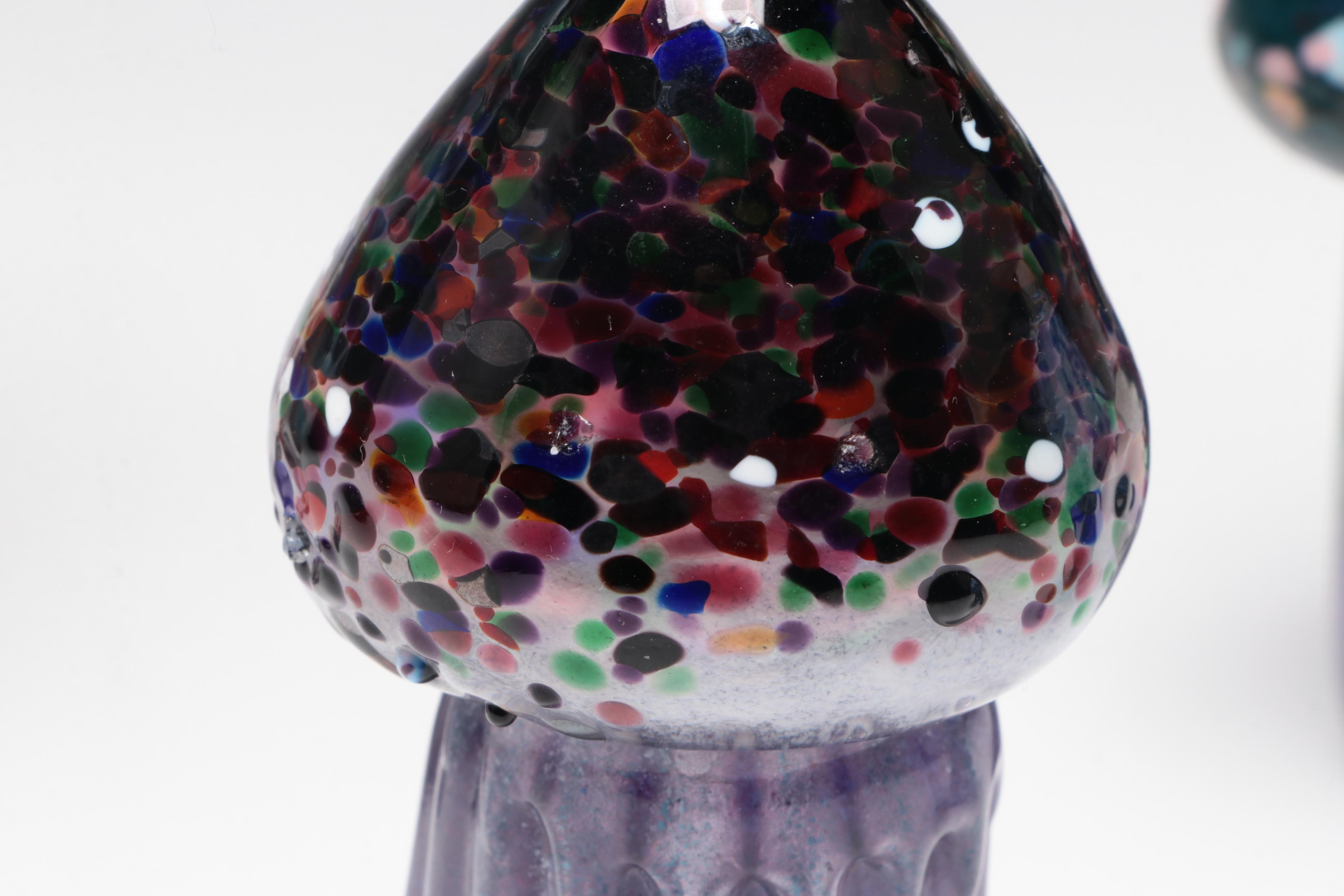 Andy Hudson Handblown Studio Art Glass Face Vase and Mushroom Figurines