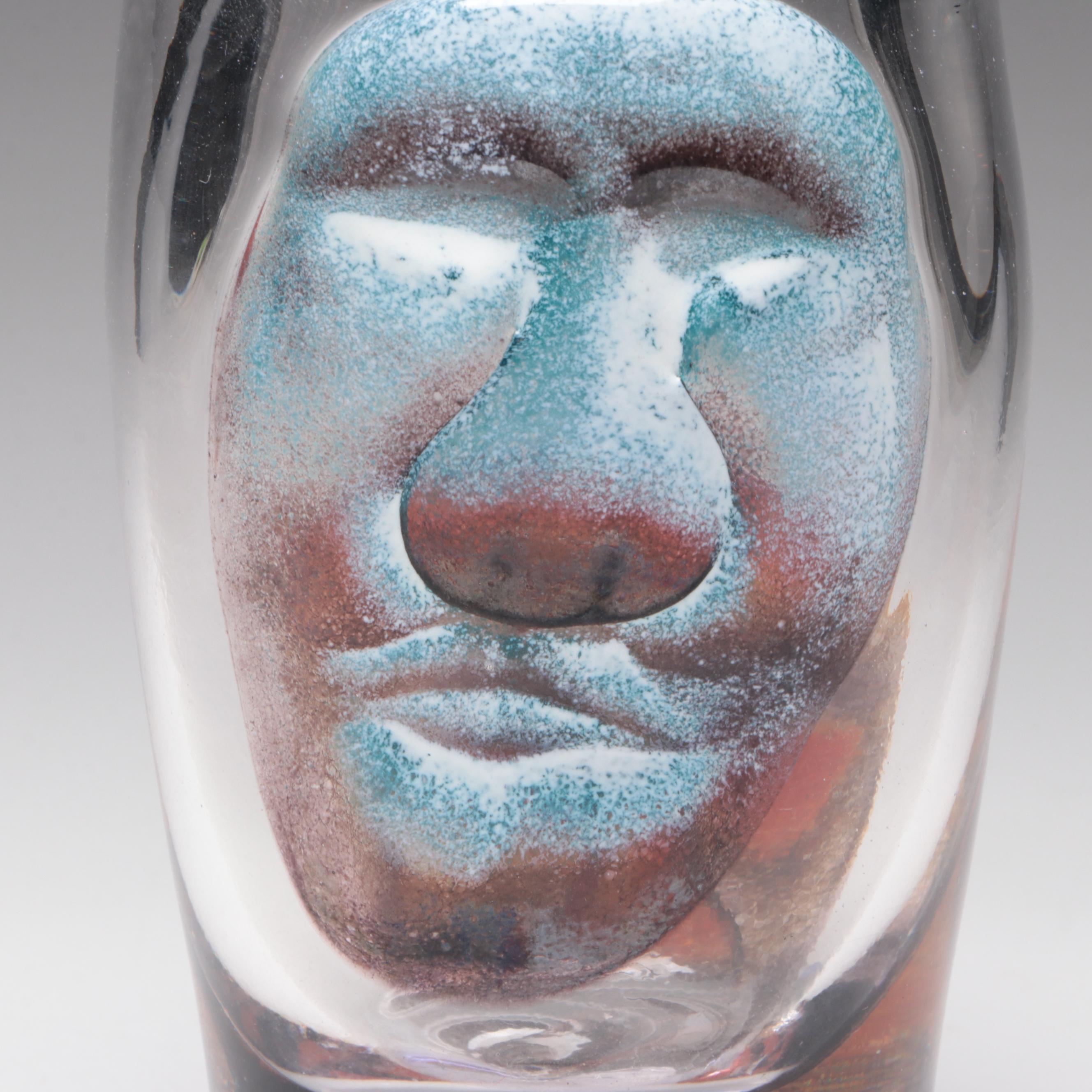 Andy Hudson Handblown Studio Art Glass Face Vase and Mushroom Figurines