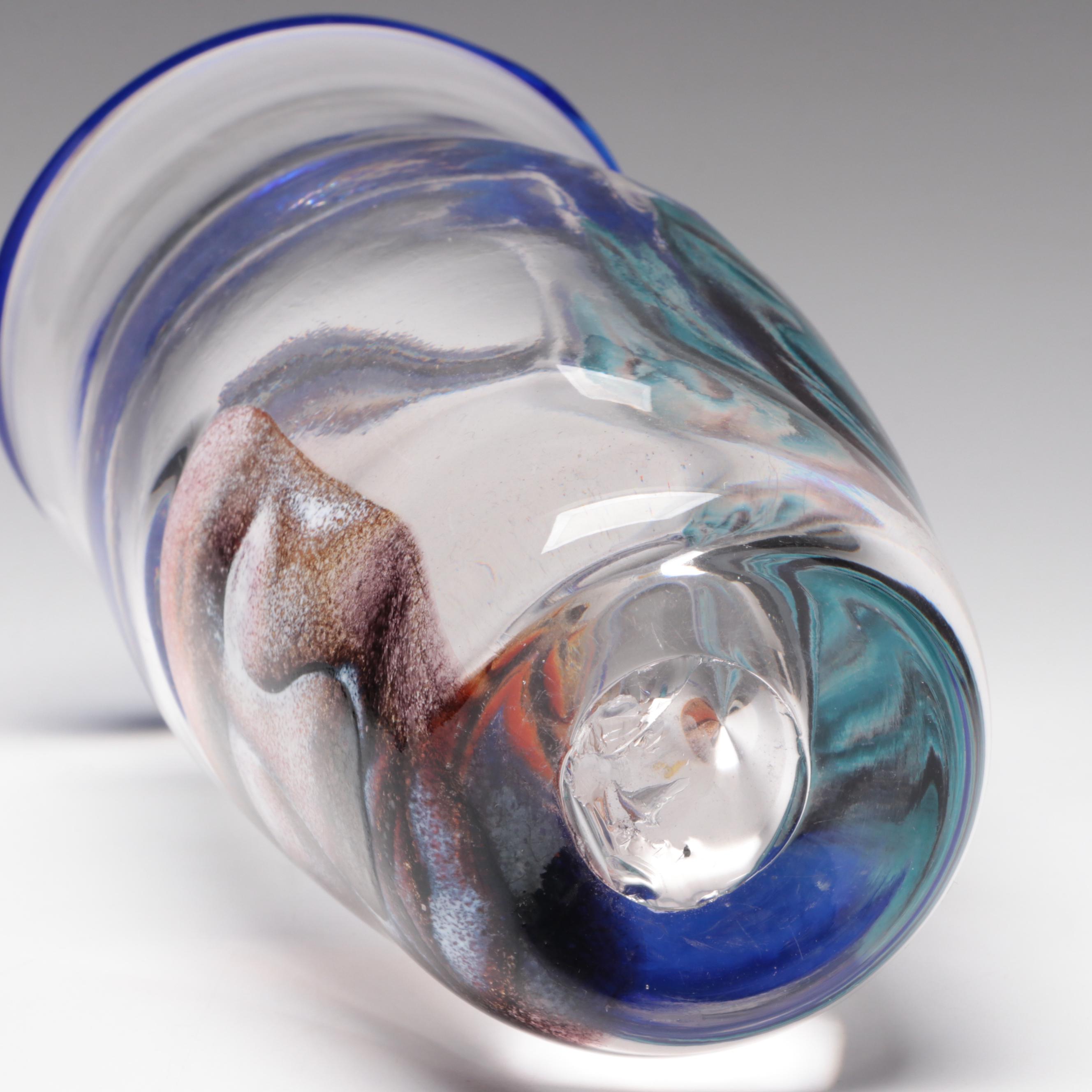 Andy Hudson Handblown Studio Art Glass Face Vase and Mushroom Figurines