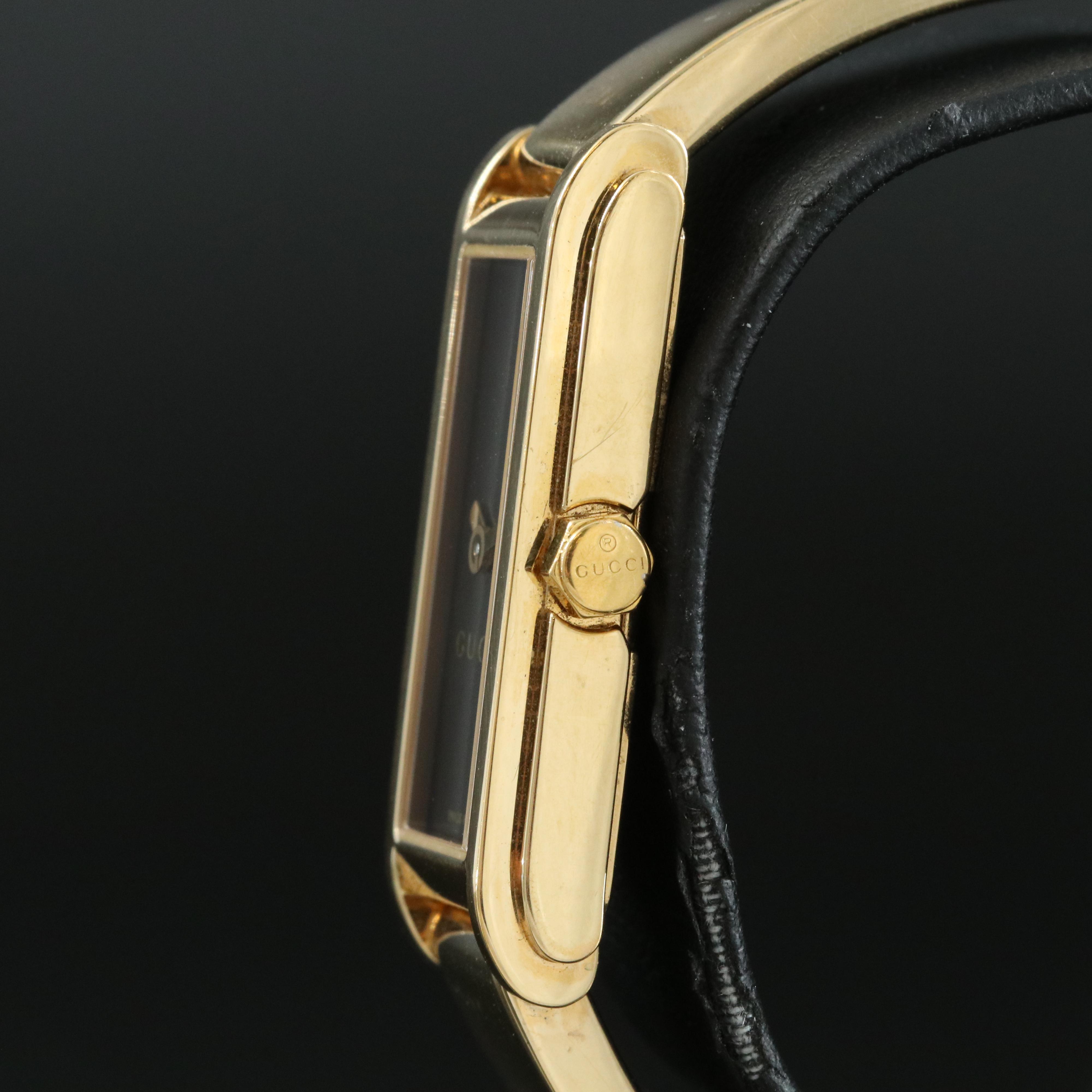 Gucci Gold Tone Stainless Steel Rectangle Watch