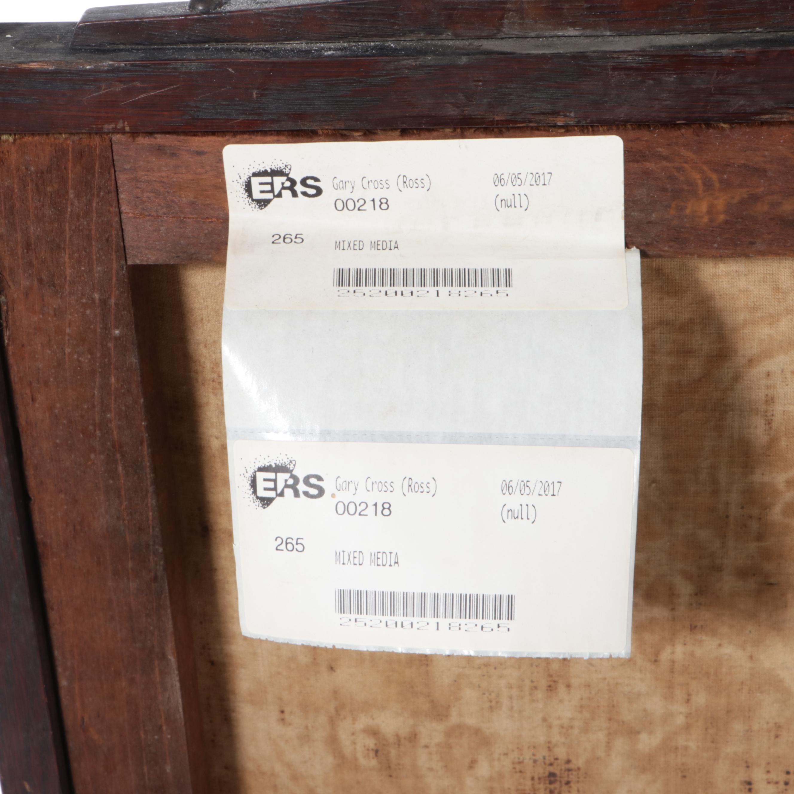 Arts & Crafts Oak and Embossed Paperboard-on-Canvas Three-Fold Screen