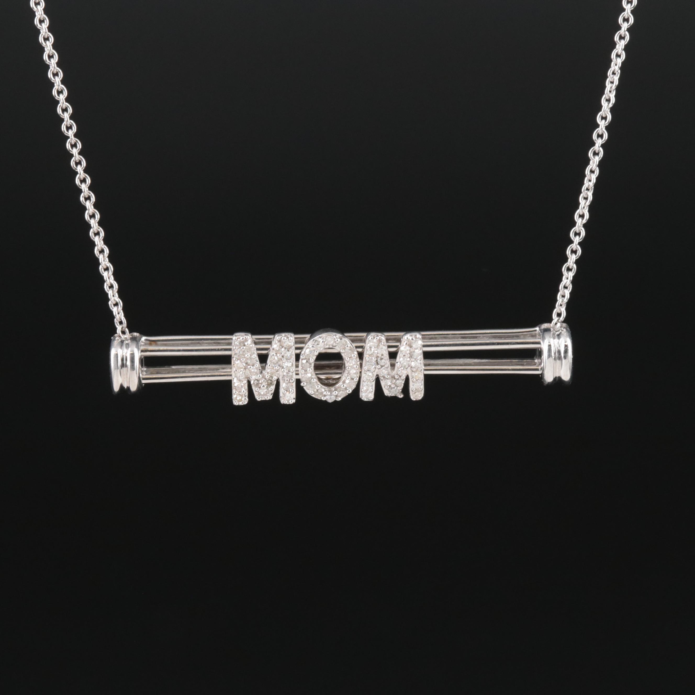 Sterling Diamond MOM Necklace