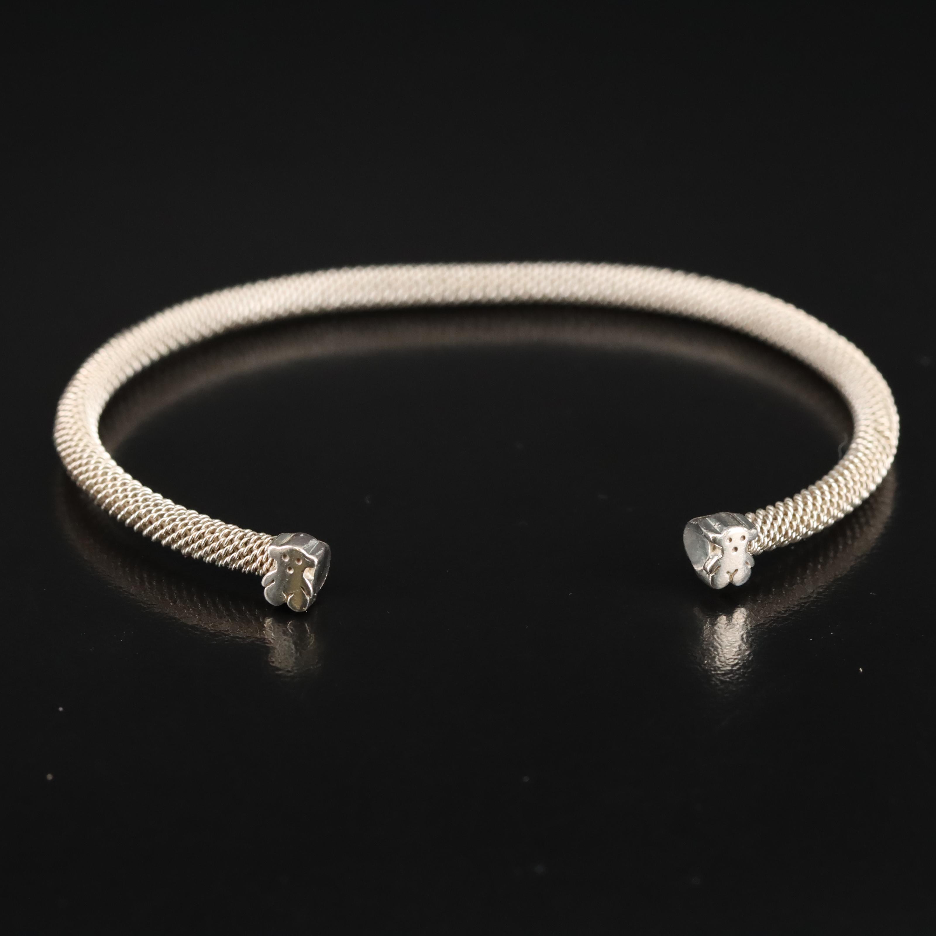Tous Sterling Mesh Bracelet Bear Motif Cuff