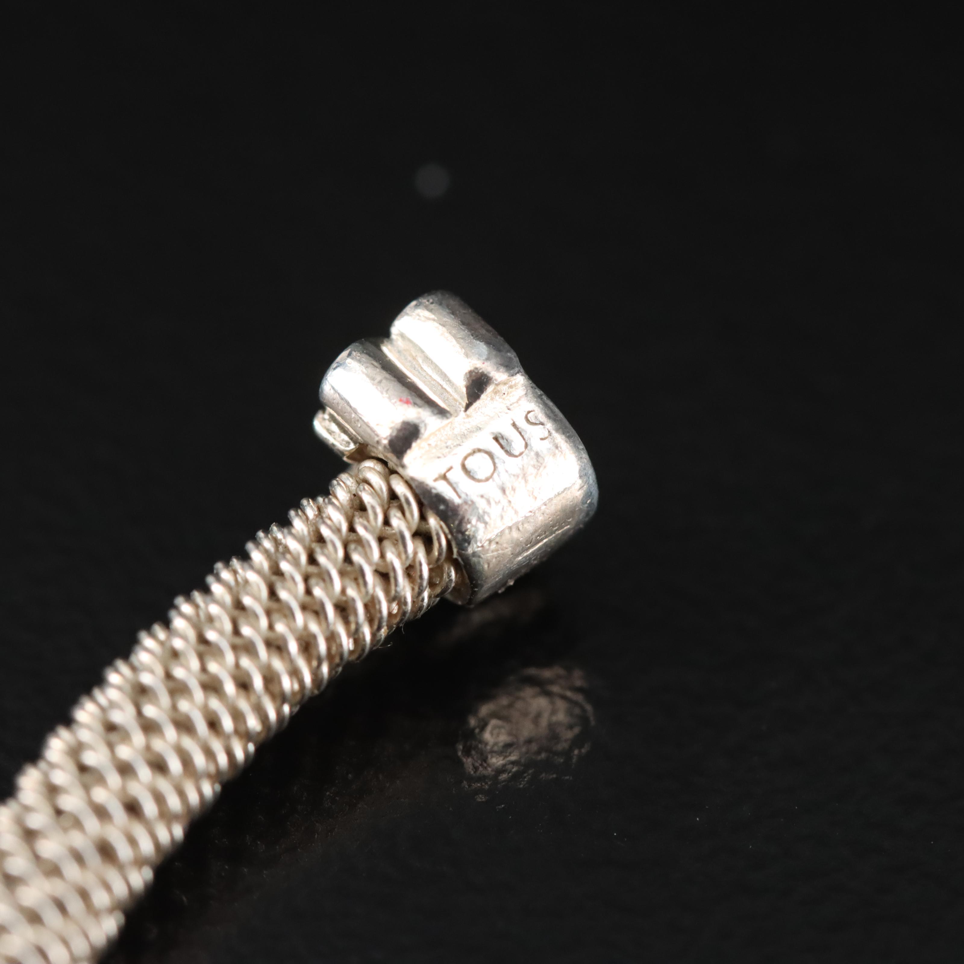 Tous Sterling Mesh Bracelet Bear Motif Cuff