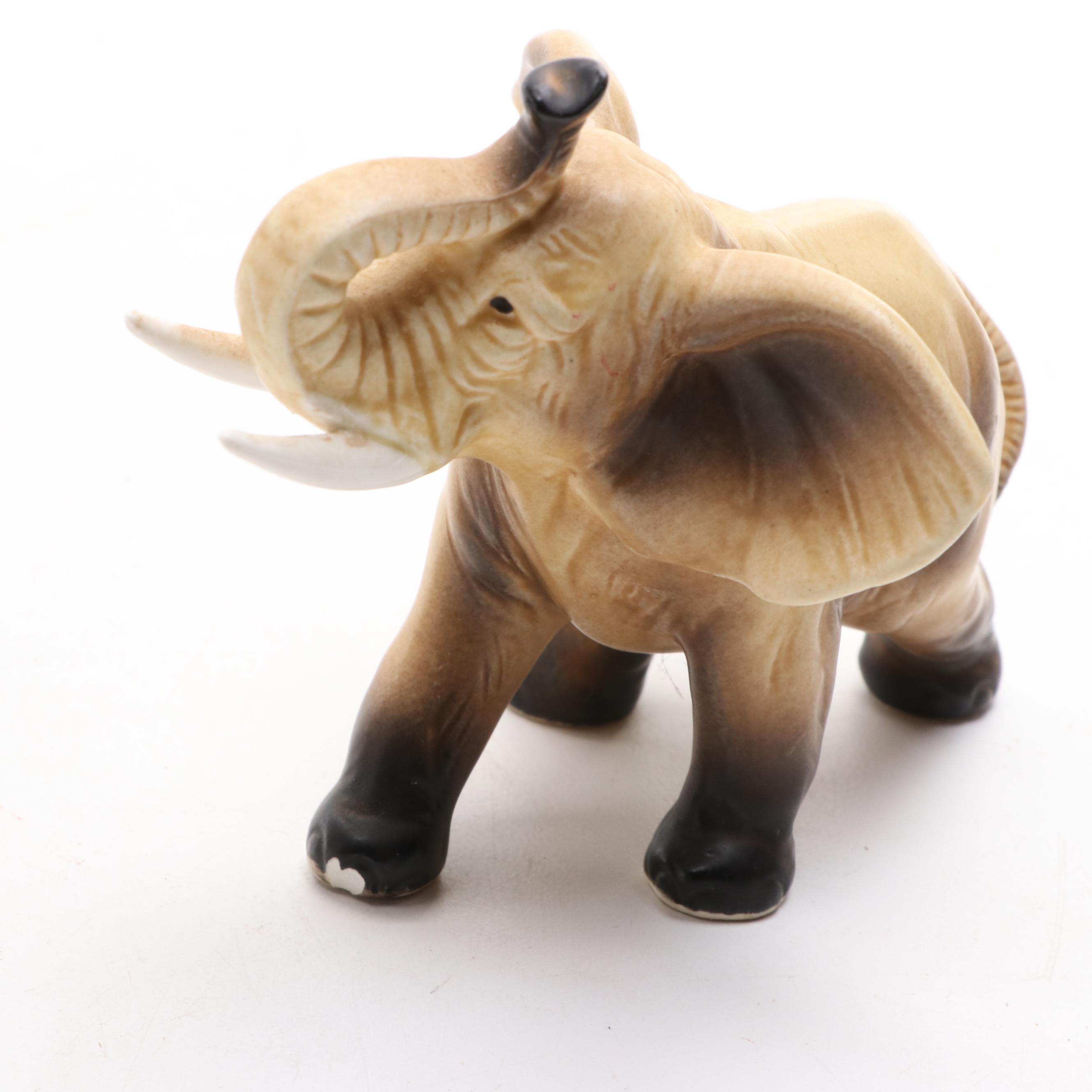 Lefton, Homco and Other Porcelain, Composite and Wood Elephant Figurines