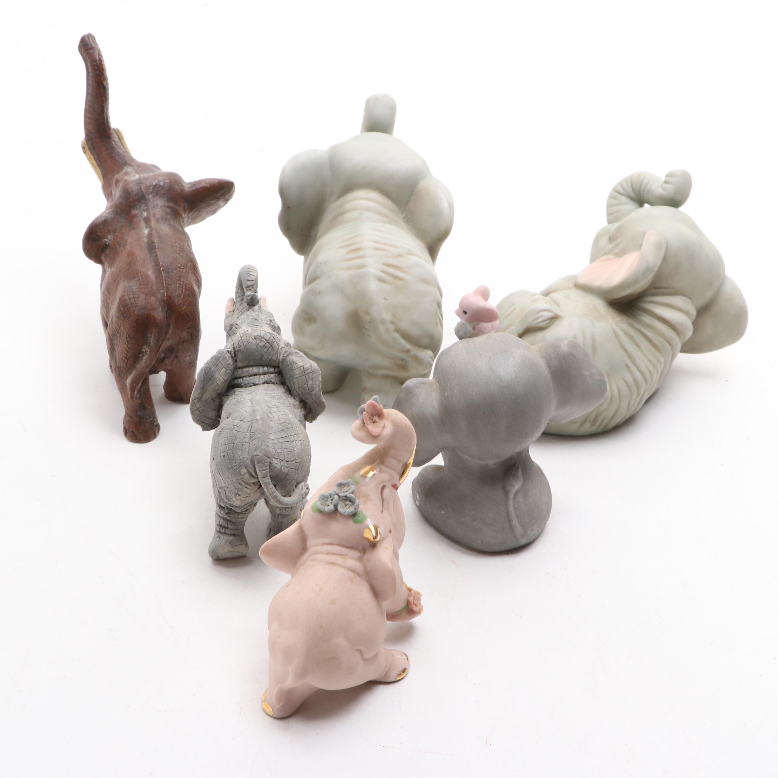 Lefton, Homco and Other Porcelain, Composite and Wood Elephant Figurines