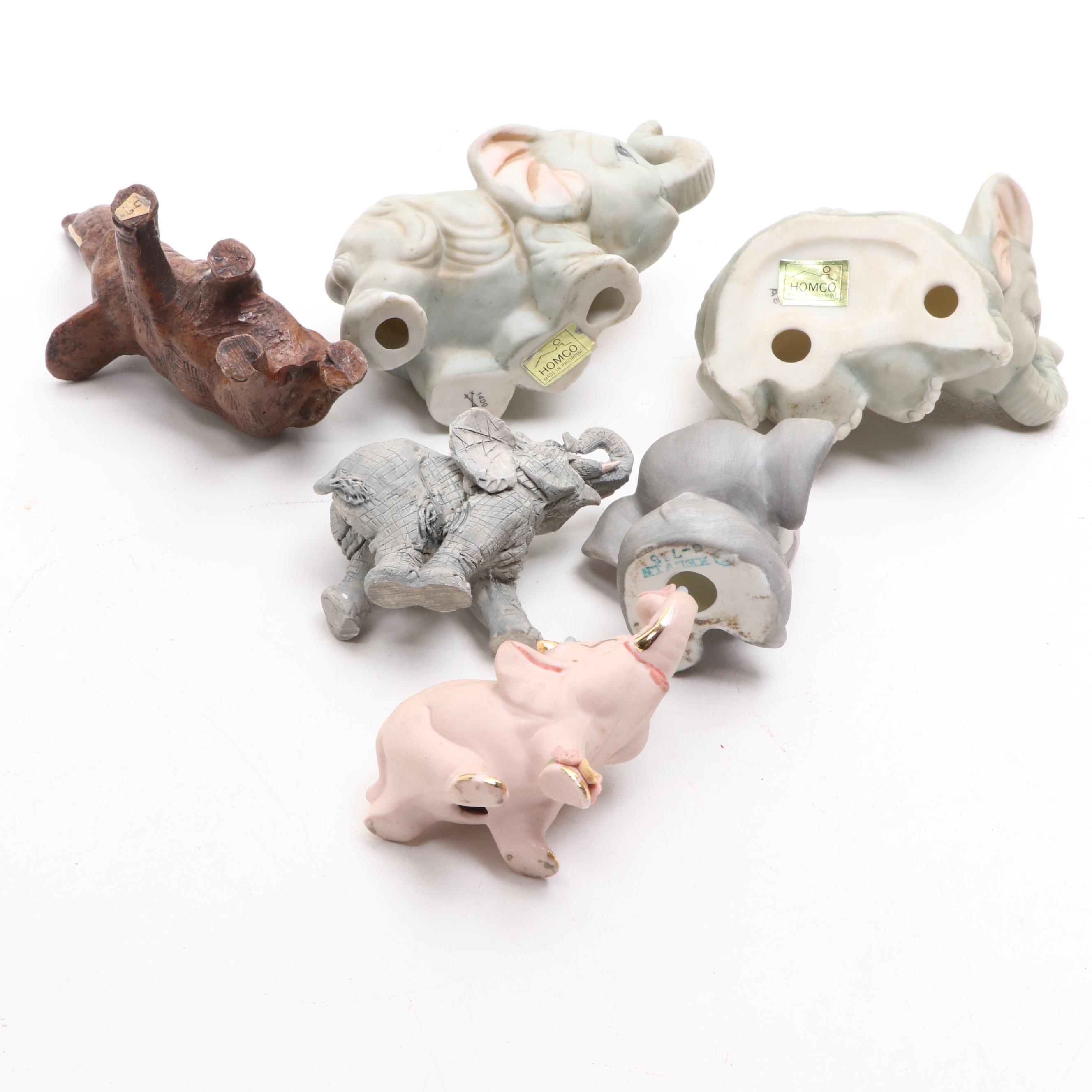 Lefton, Homco and Other Porcelain, Composite and Wood Elephant Figurines