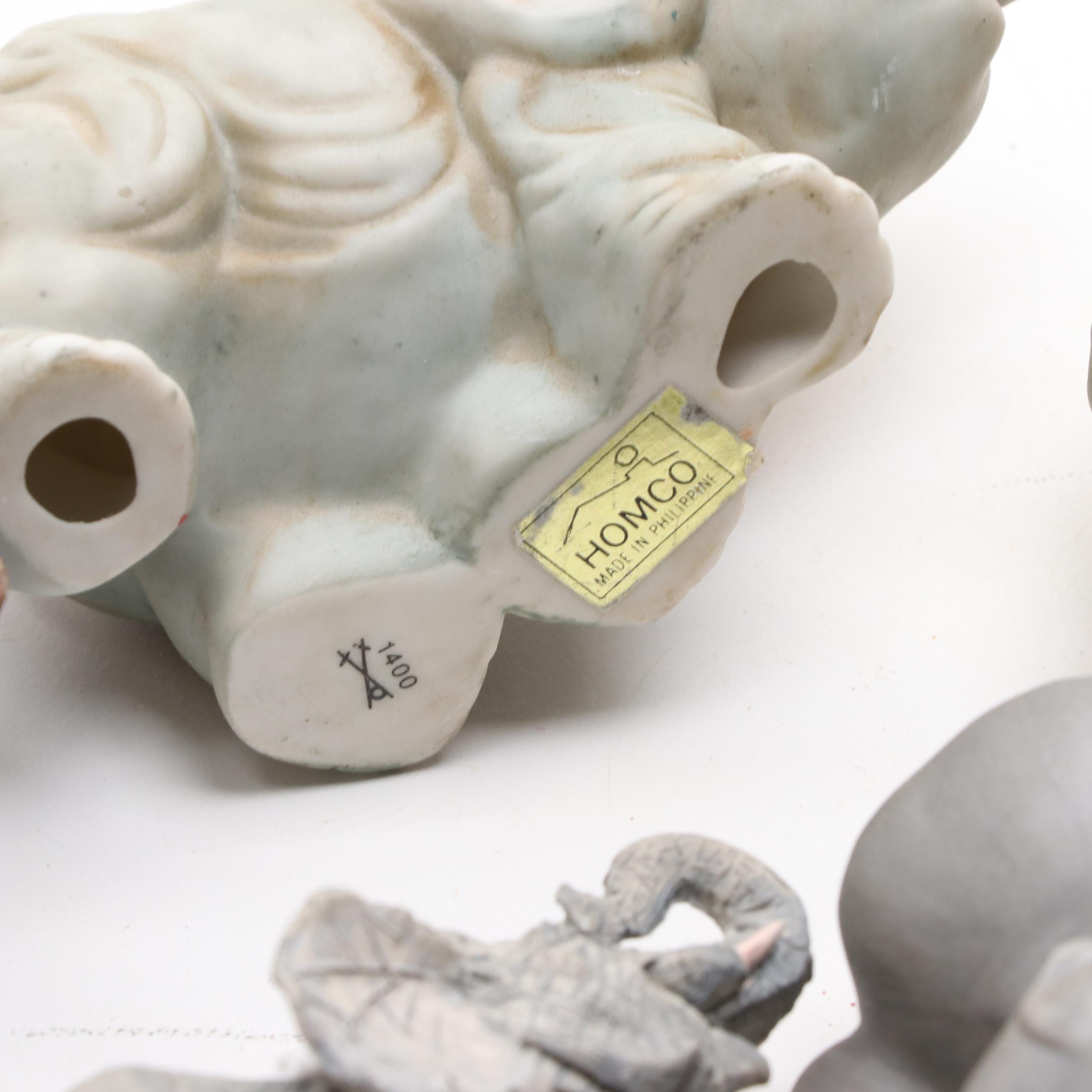 Lefton, Homco and Other Porcelain, Composite and Wood Elephant Figurines