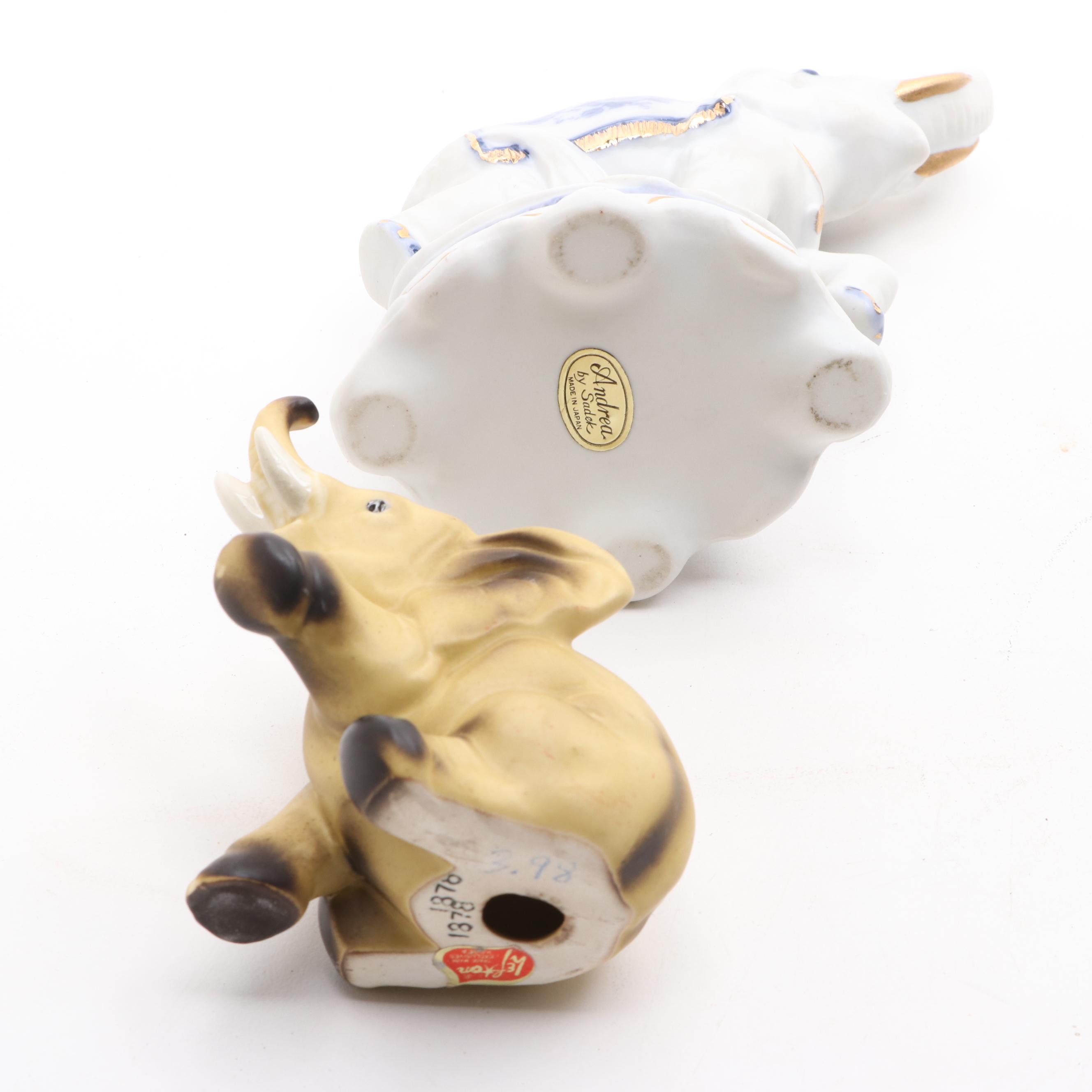 Lefton, Homco and Other Porcelain, Composite and Wood Elephant Figurines