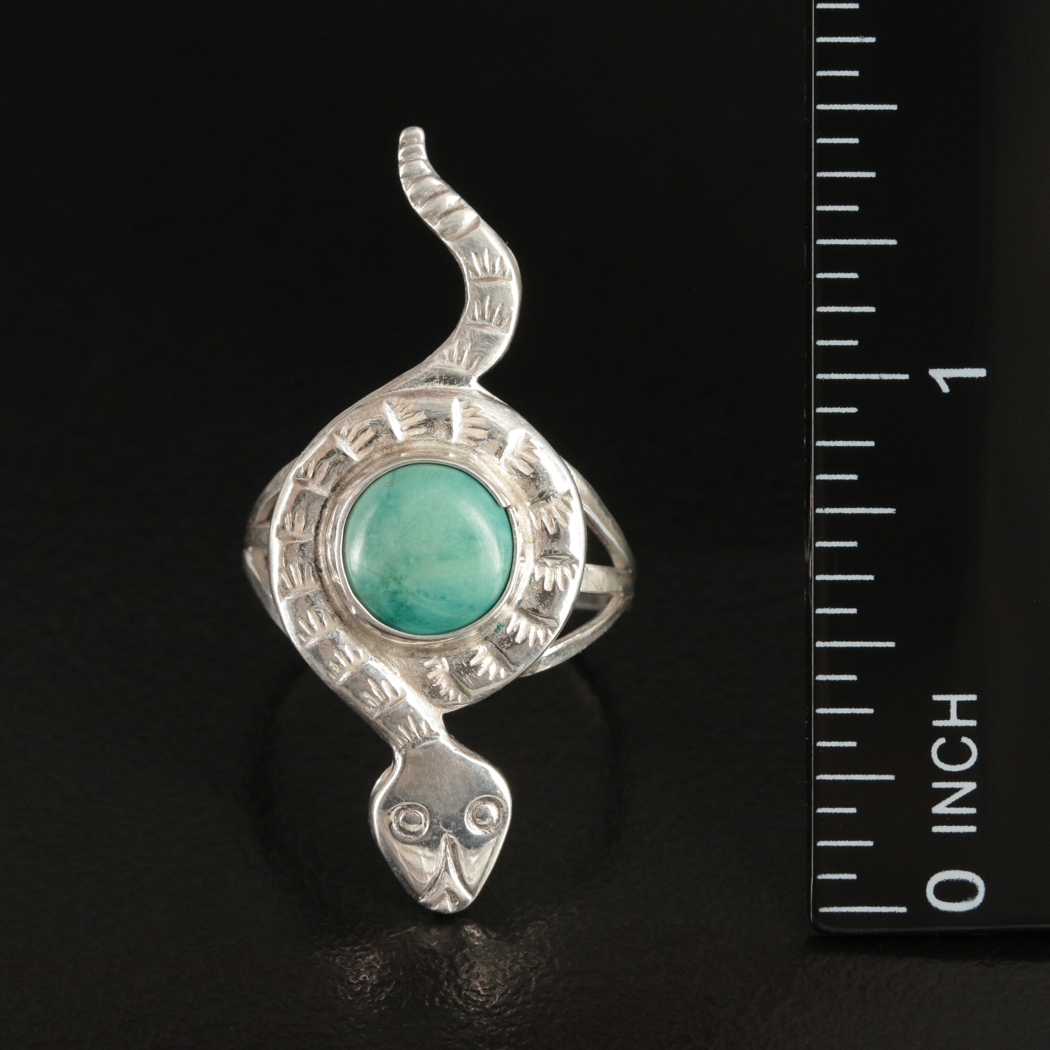 Western Style Sterling Turquoise Snake Ring