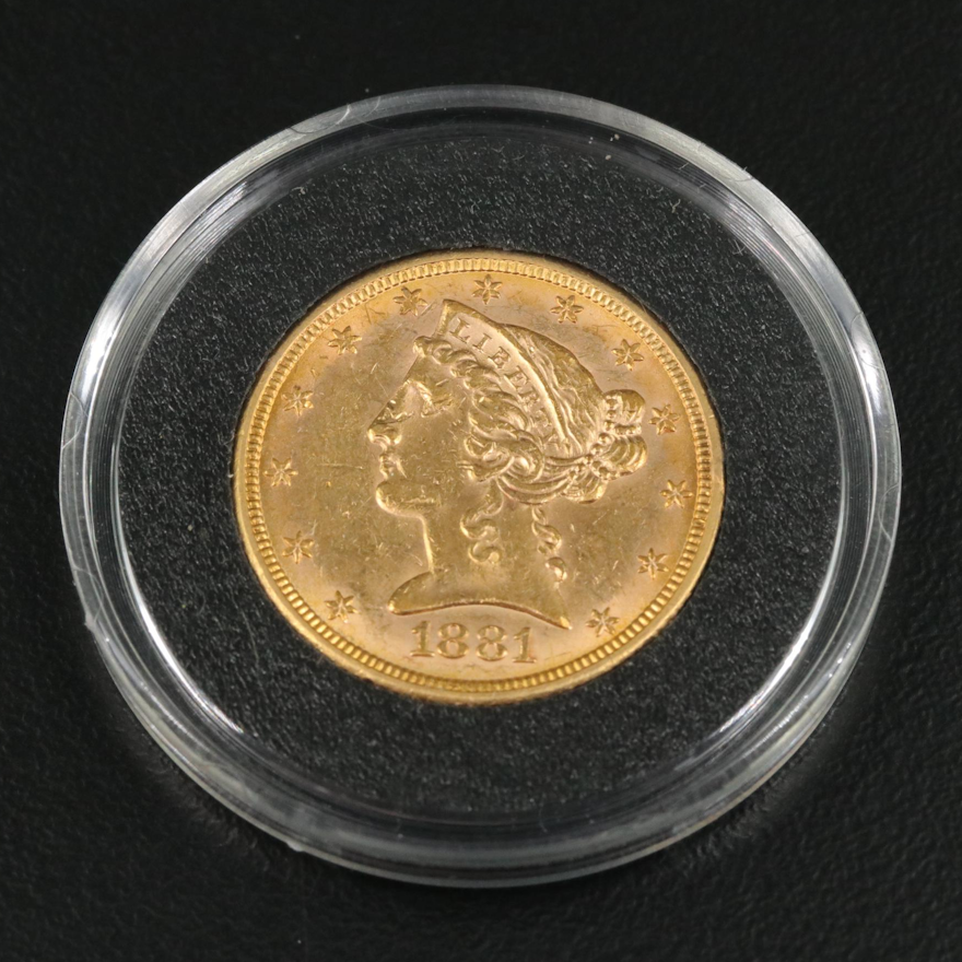1881 United States Liberty Five Dollar Gold Coin