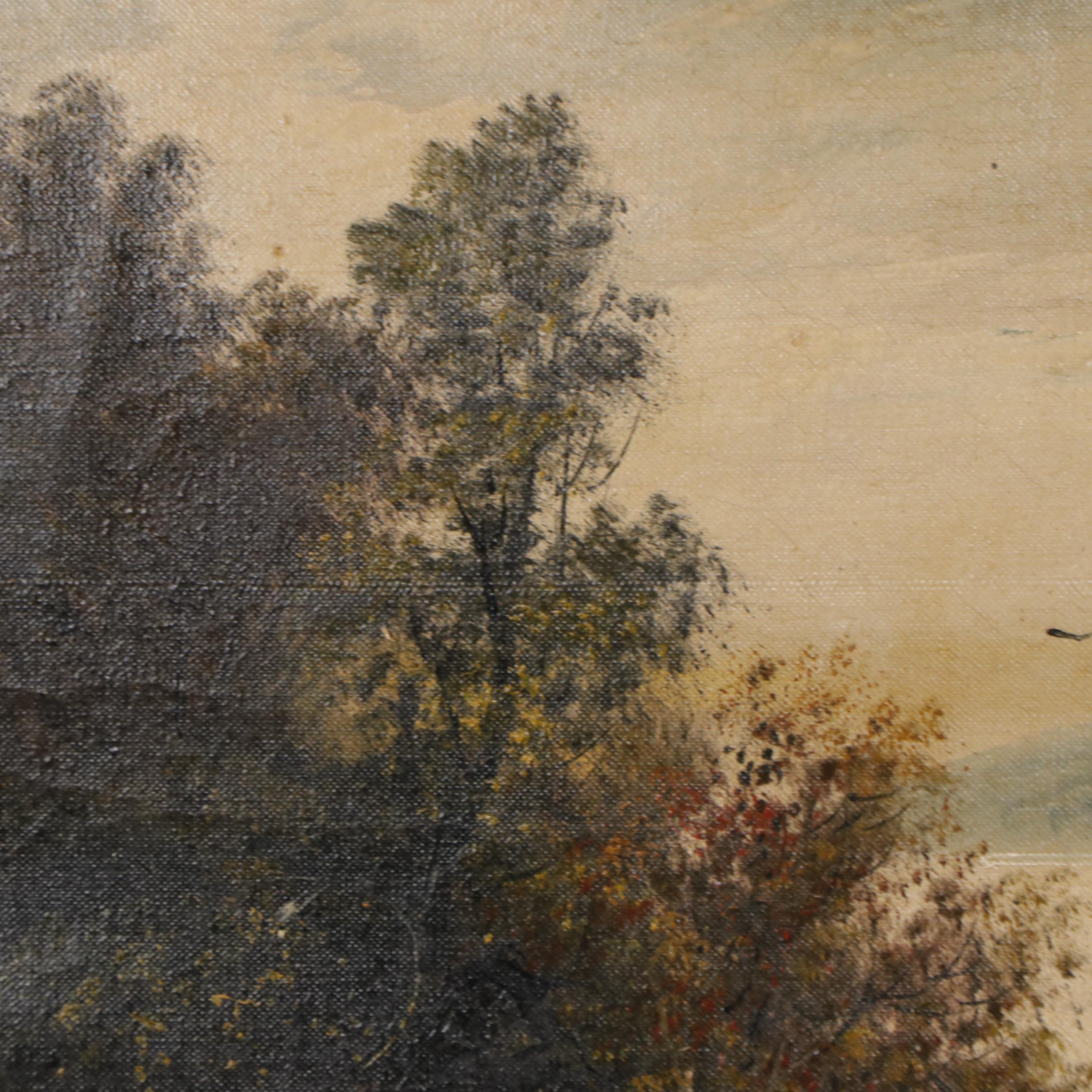 Bucolic Landscape Oil Painting of Boat on the River