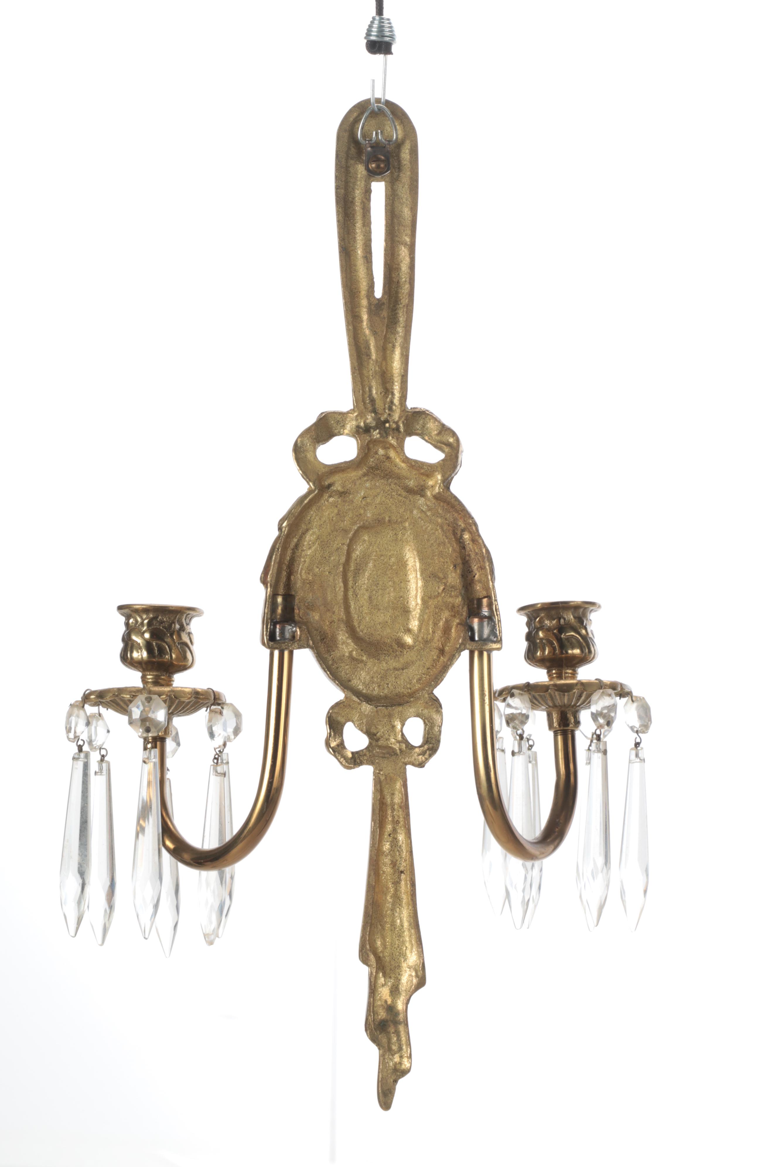 Adams Style Brass Mirror Candle Wall Sconce with Pair of Brass Candle Sconces
