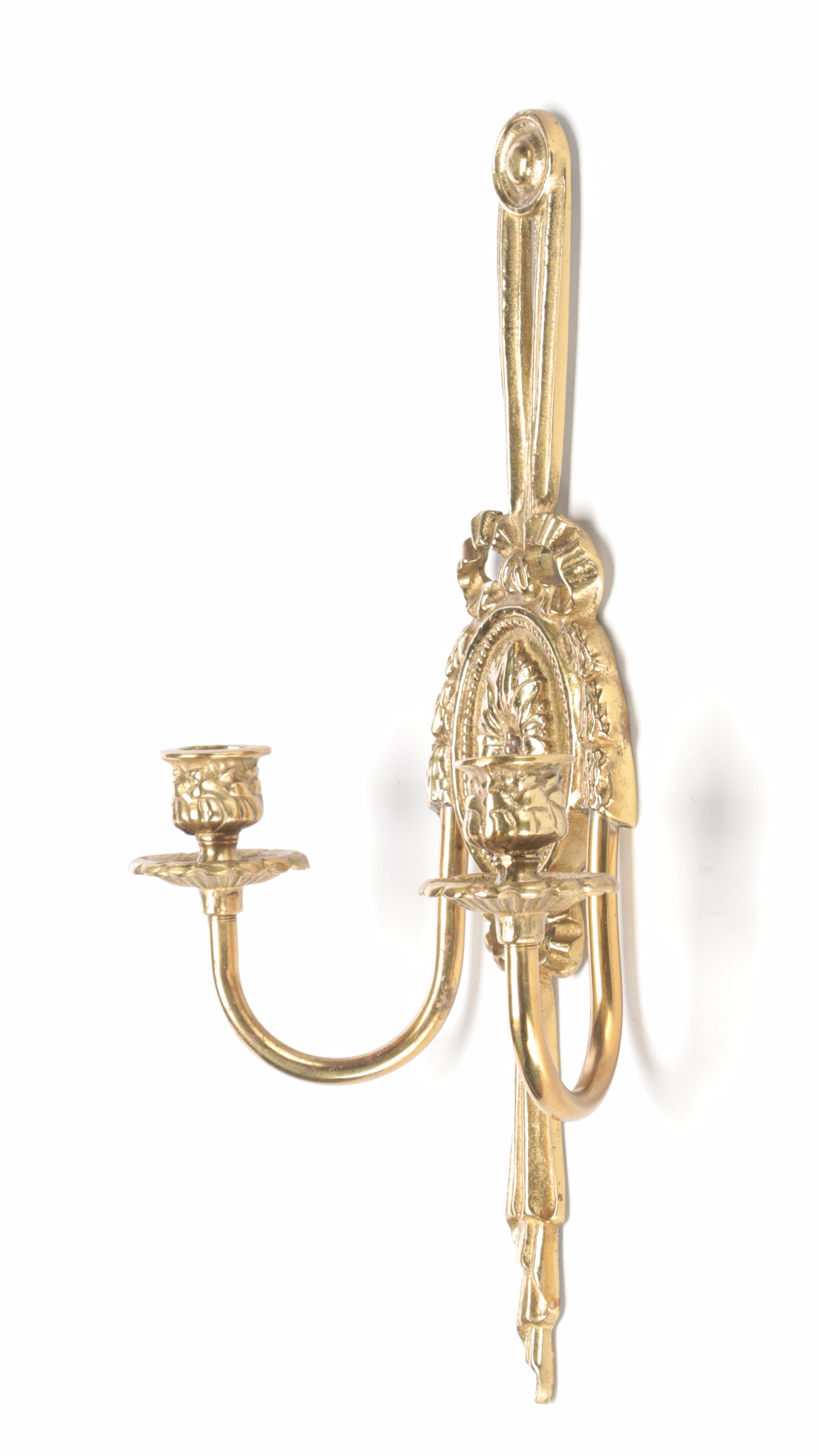 Adams Style Brass Mirror Candle Wall Sconce with Pair of Brass Candle