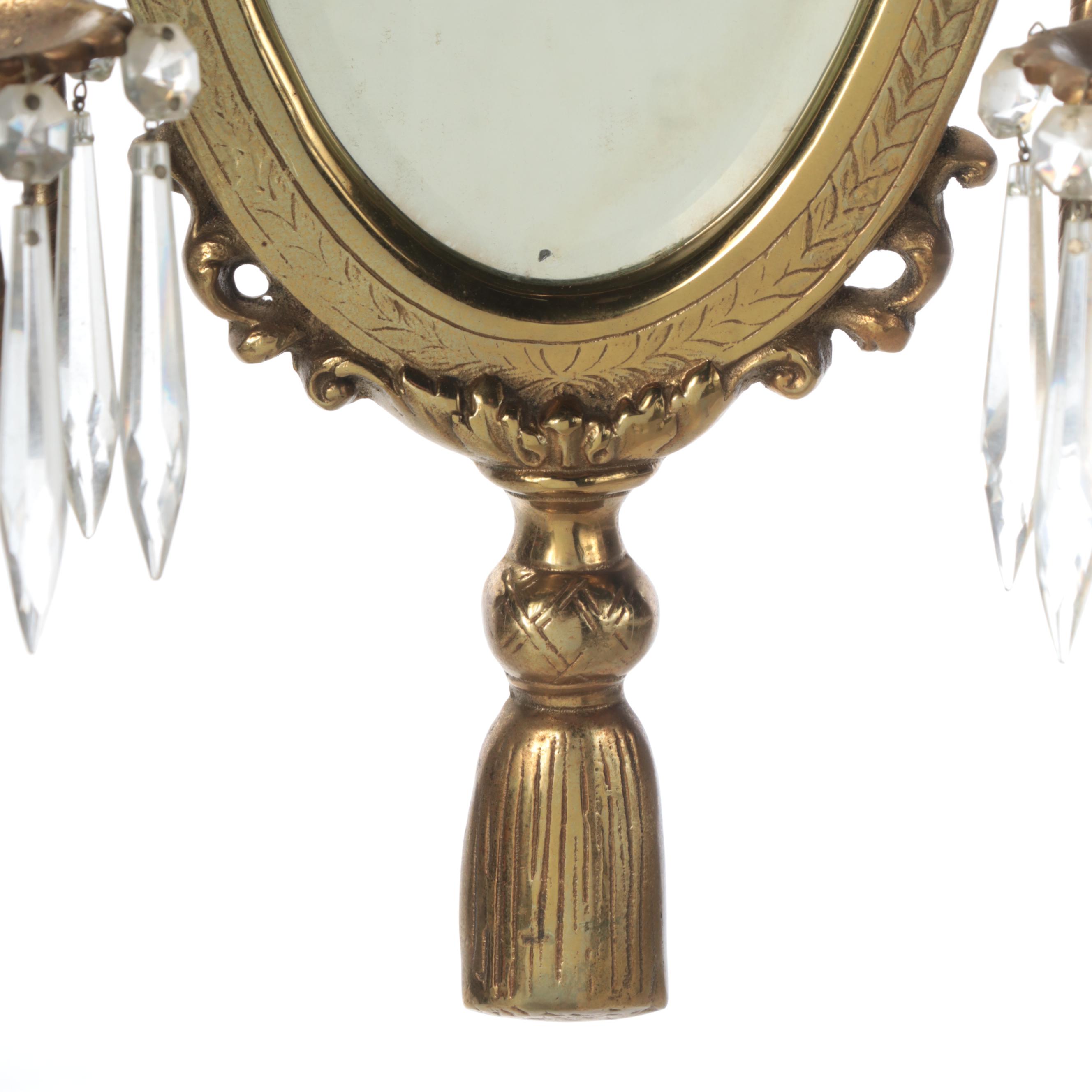 Adams Style Brass Mirror Candle Wall Sconce with Pair of Brass Candle Sconces