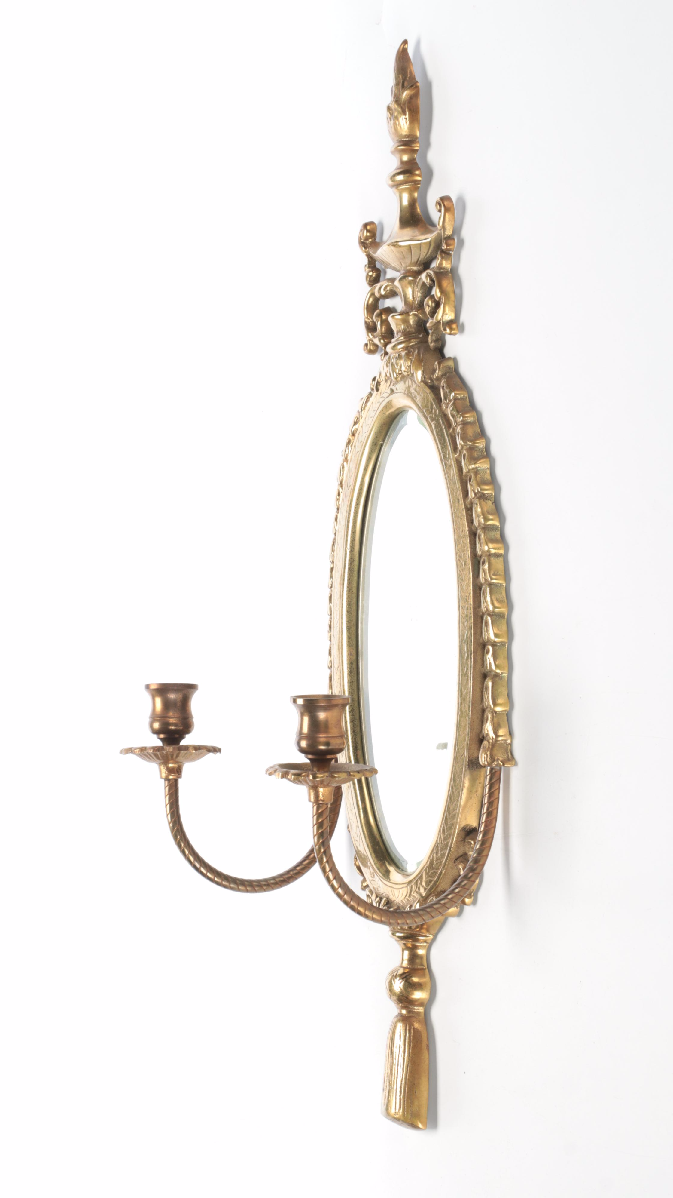 Adams Style Brass Mirror Candle Wall Sconce with Pair of Brass Candle Sconces