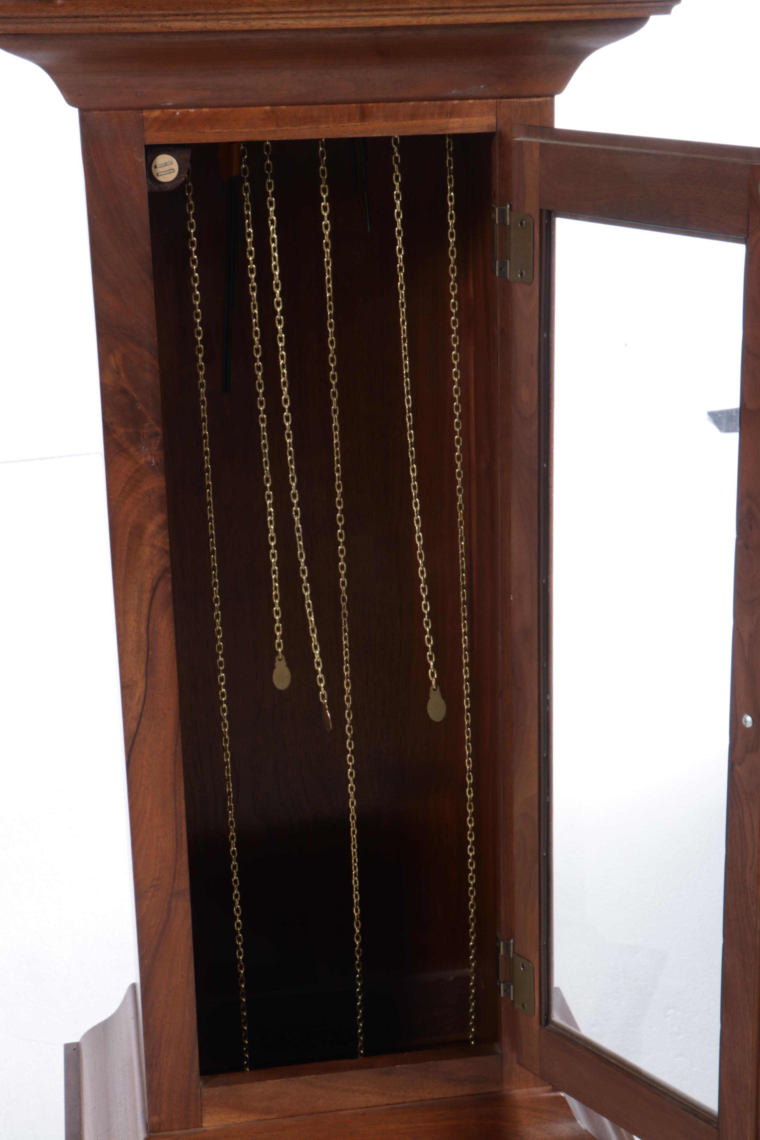 Emperor Clock Co. Walnut Cased Grandfather Clock, Late 20th Century