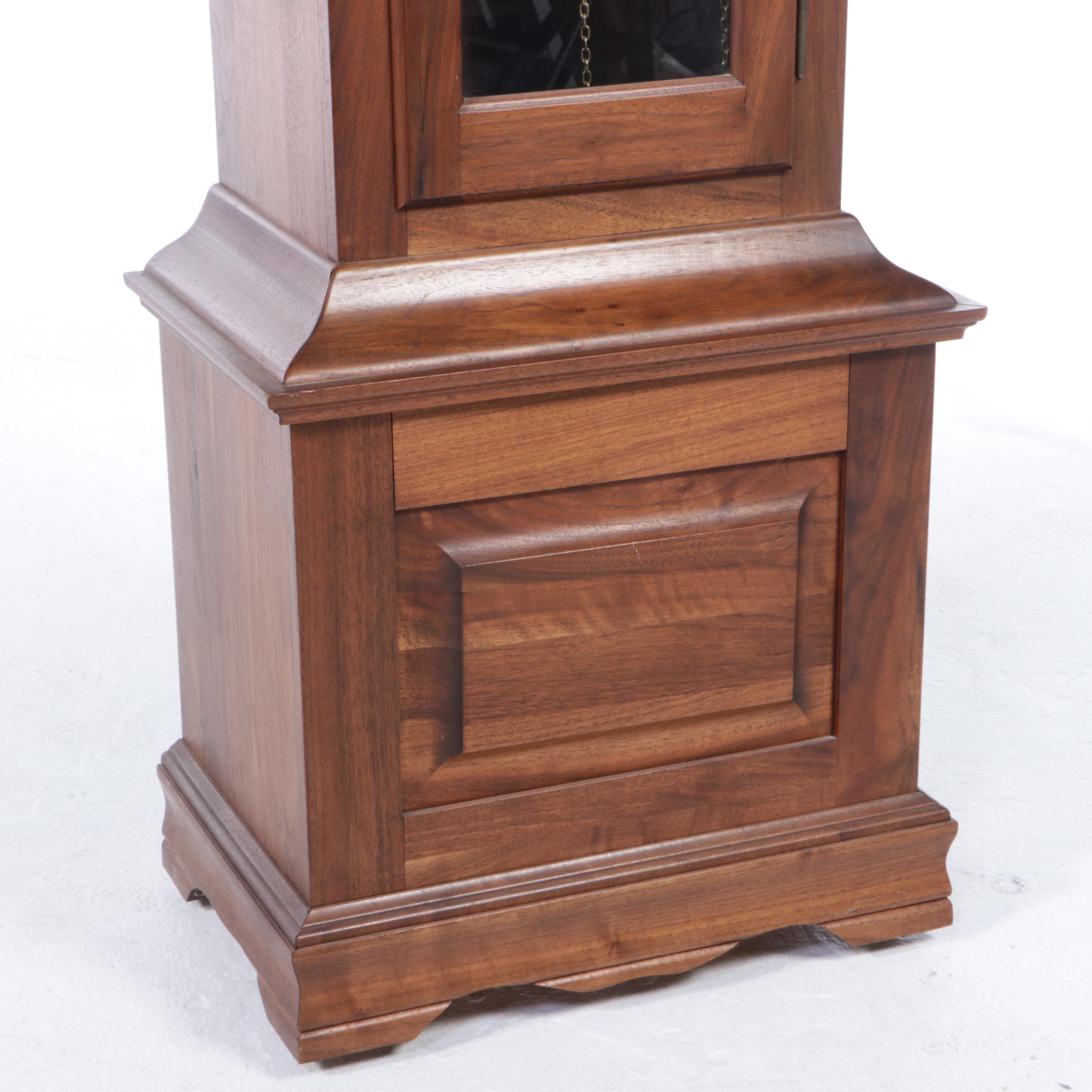 Emperor Clock Co. Walnut Cased Grandfather Clock, Late 20th Century