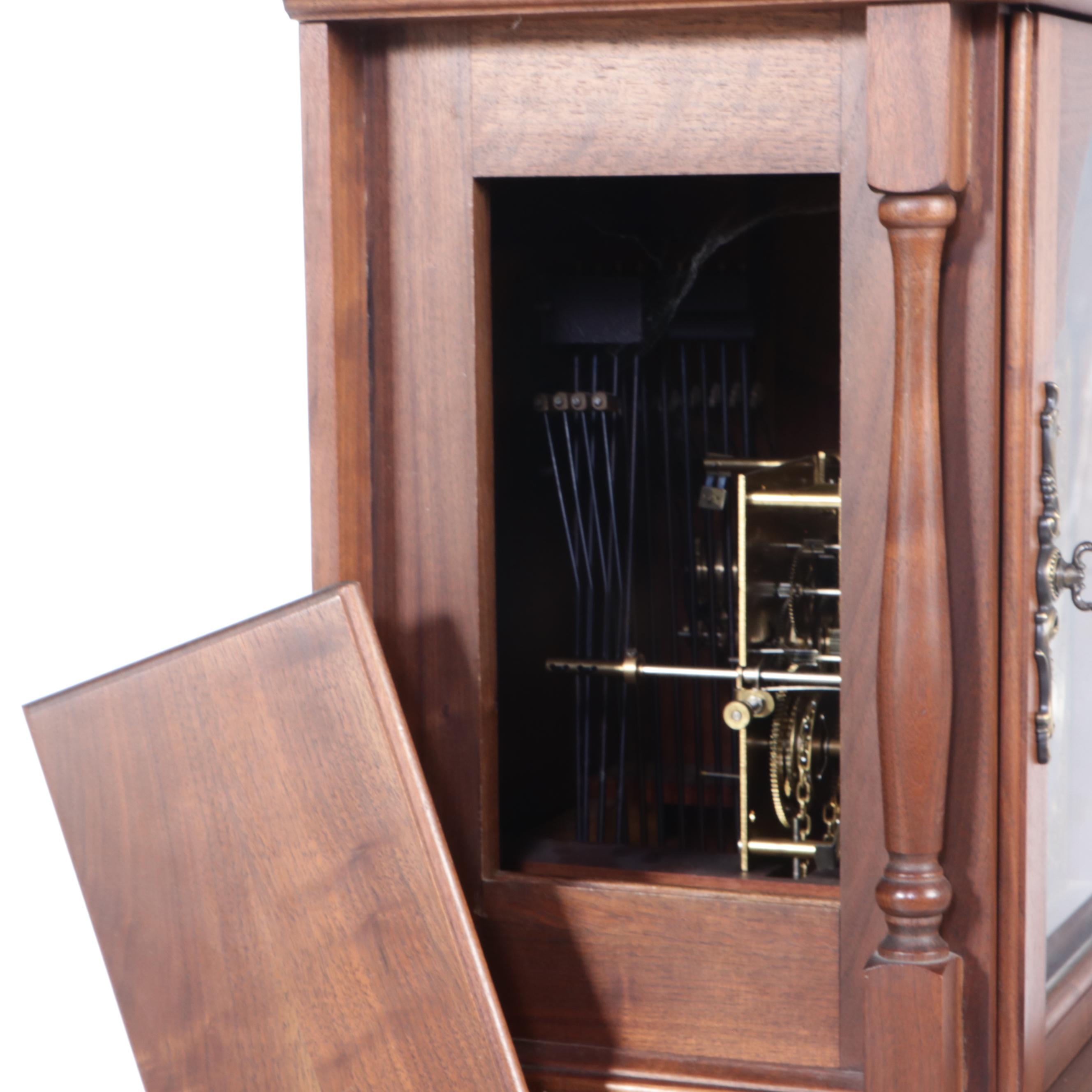 Emperor Clock Co. Walnut Cased Grandfather Clock, Late 20th Century