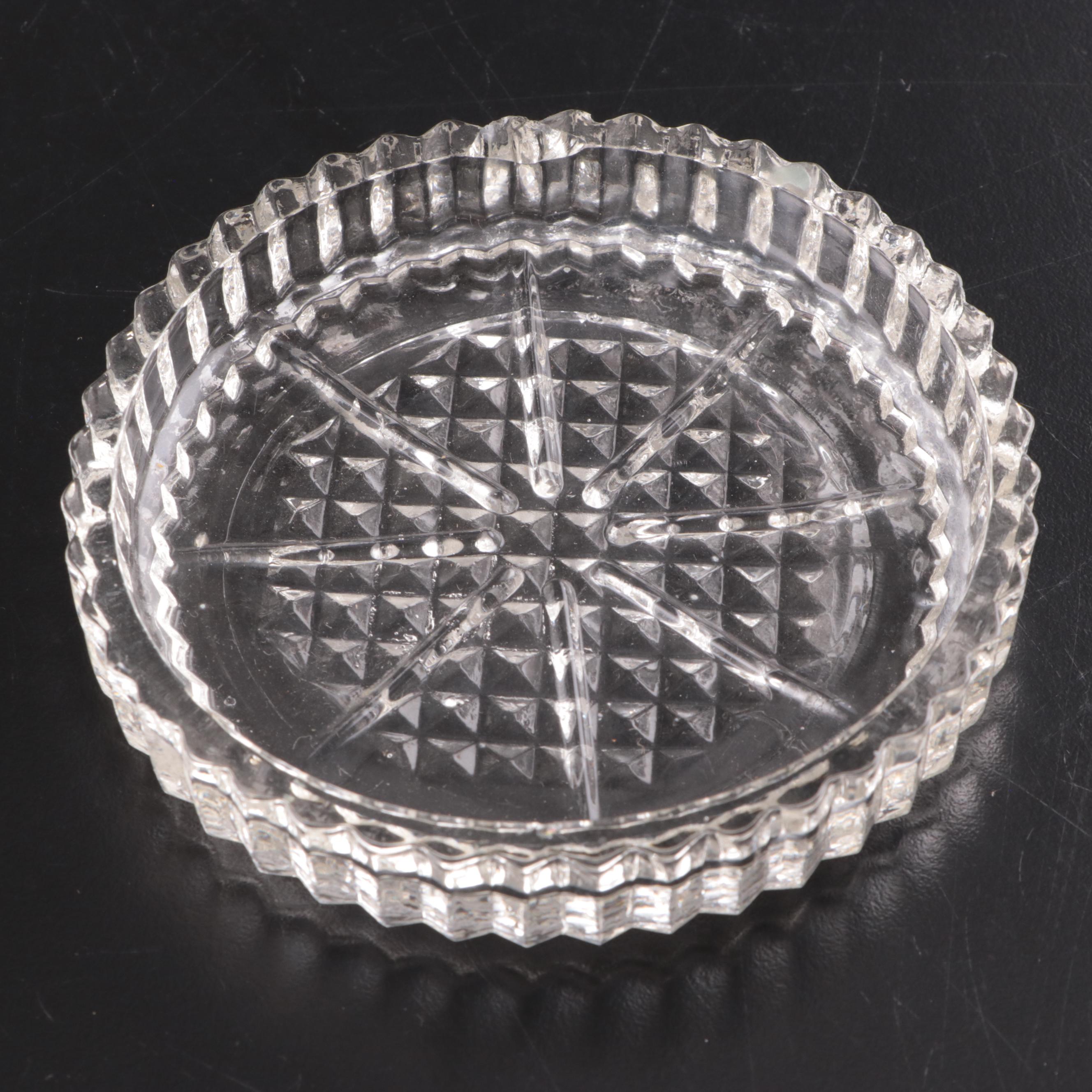 Indiana Glass "Sandwich" Dishes with Other Pressed Glass Plates and Salt Cellars