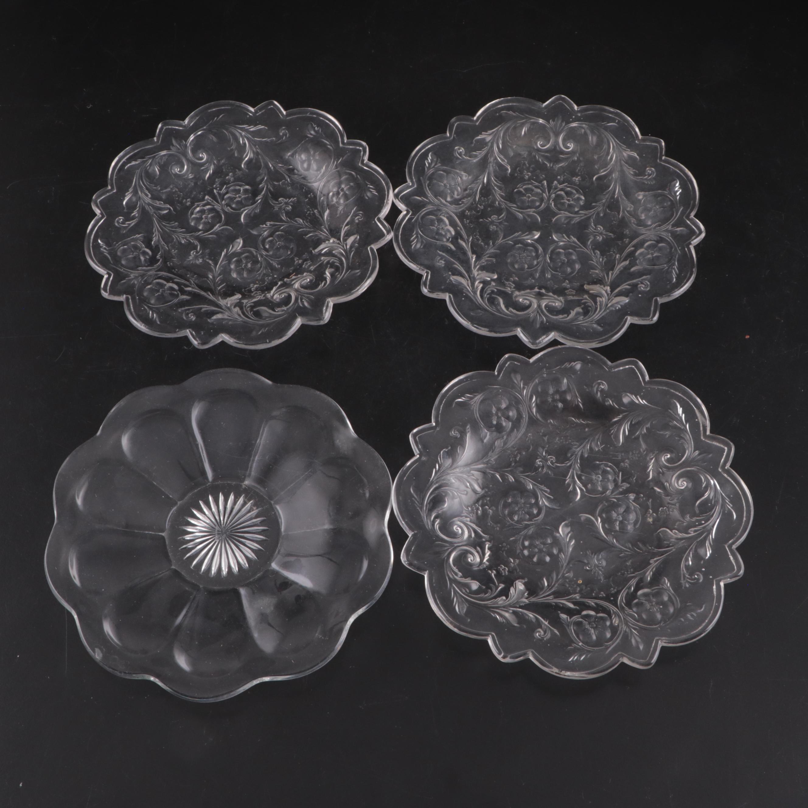 Indiana Glass "Sandwich" Dishes with Other Pressed Glass Plates and Salt Cellars