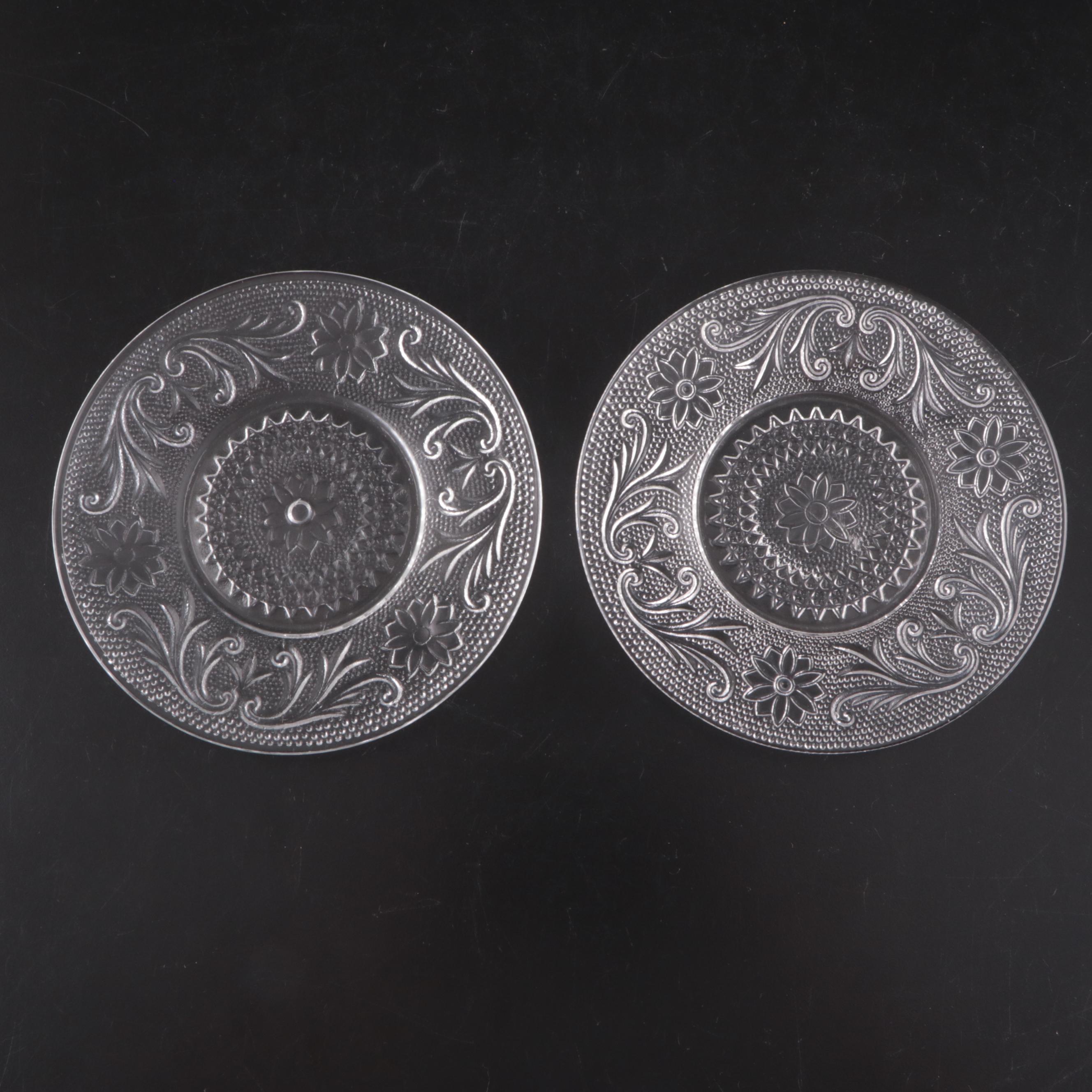 Indiana Glass "Sandwich" Dishes with Other Pressed Glass Plates and Salt Cellars