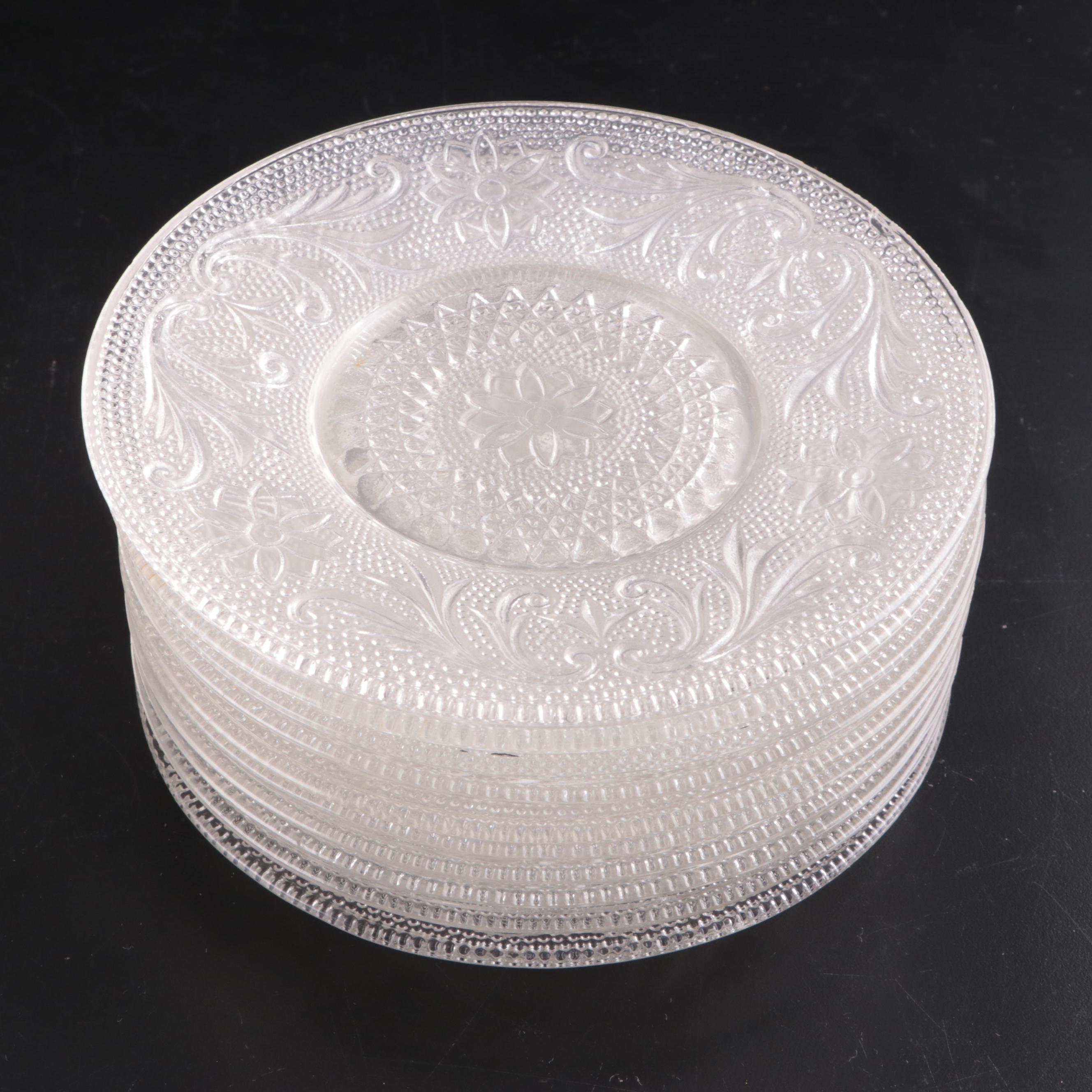 Indiana Glass "Sandwich" Dishes with Other Pressed Glass Plates and Salt Cellars