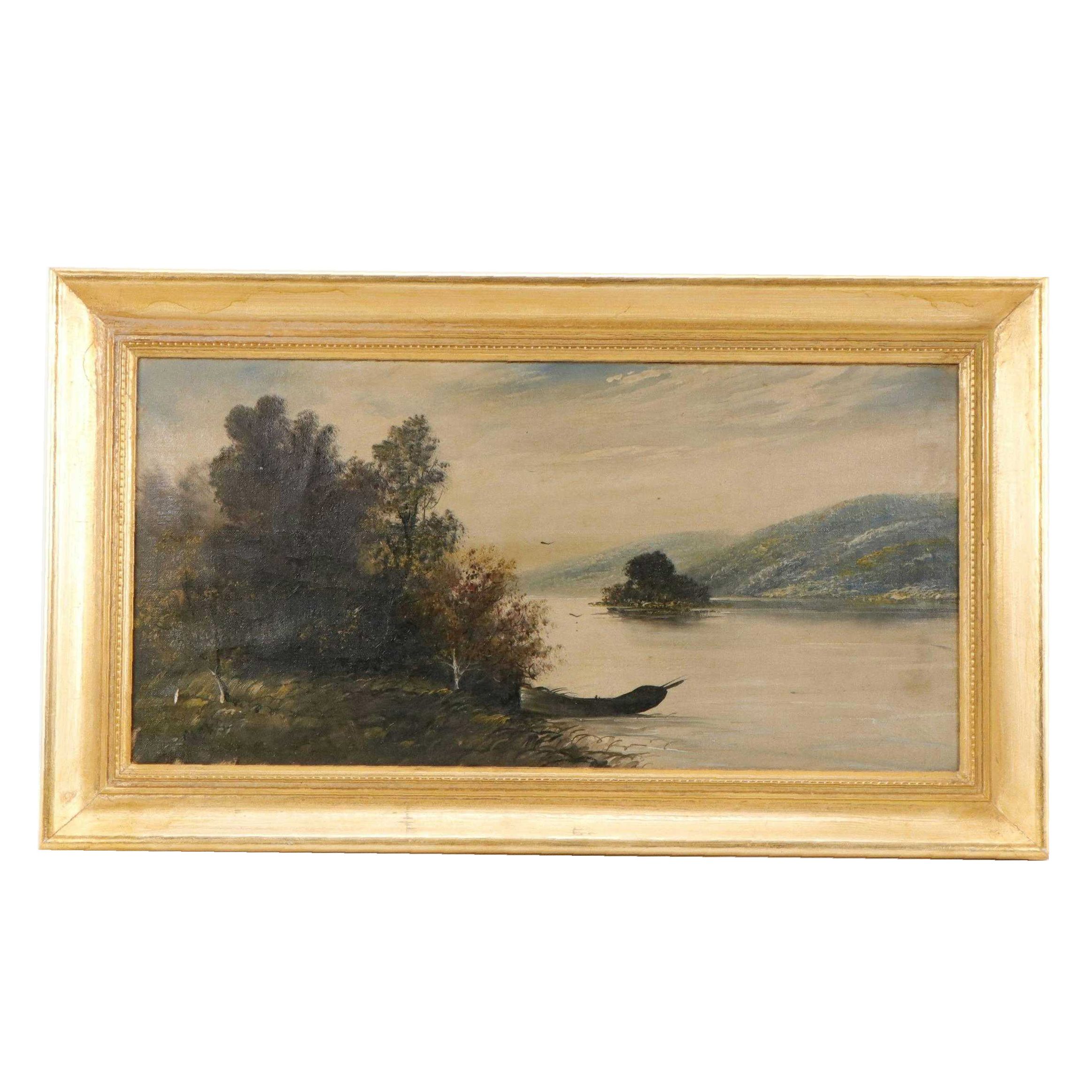 Bucolic Landscape Oil Painting of Boat on the River
