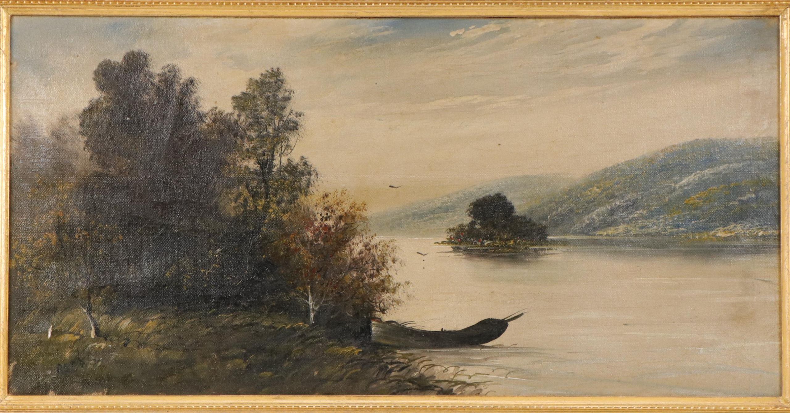 Bucolic Landscape Oil Painting of Boat on the River