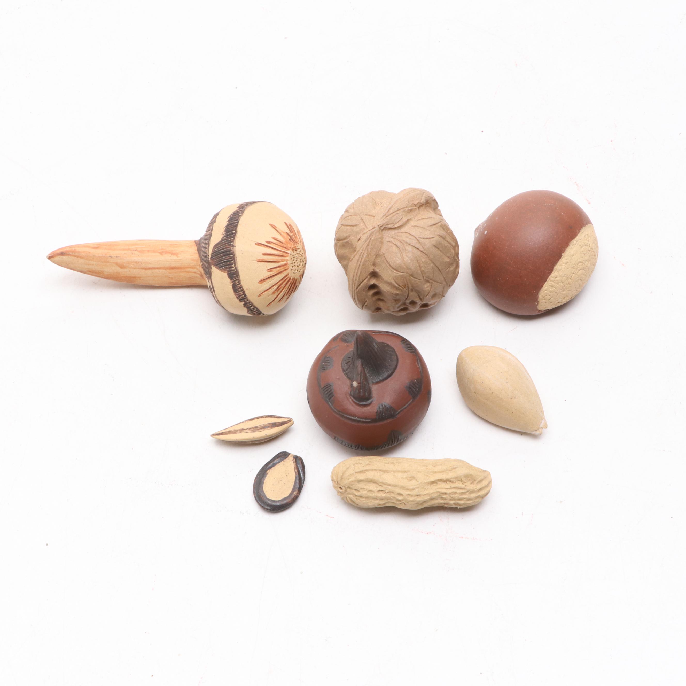 Pyrography Carved Tree Conk with Wooden and Ceramic Seeds and Nuts