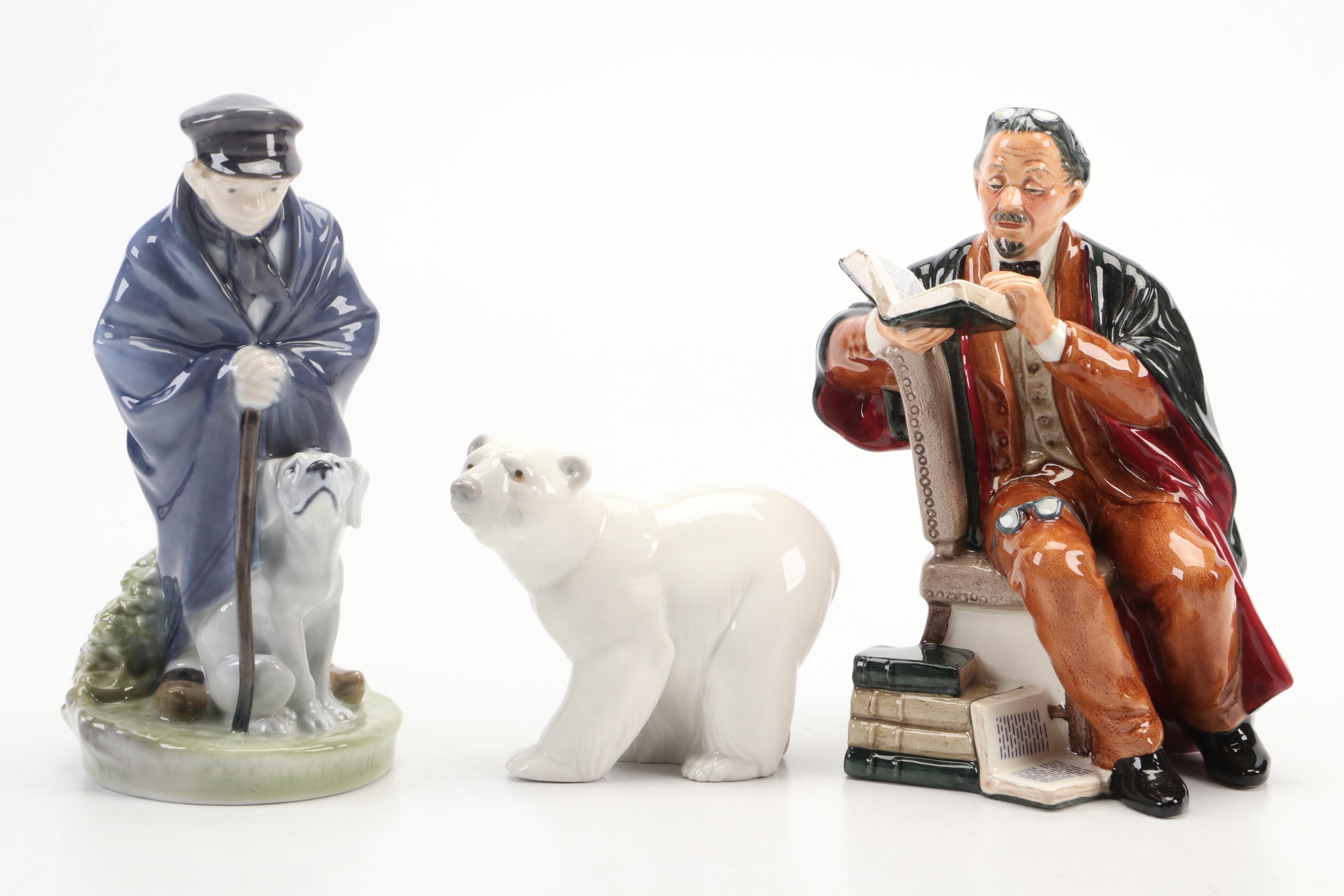 Royal Copenhagen "Shepherd Boy with Dog" with Other Porcelain Figurines