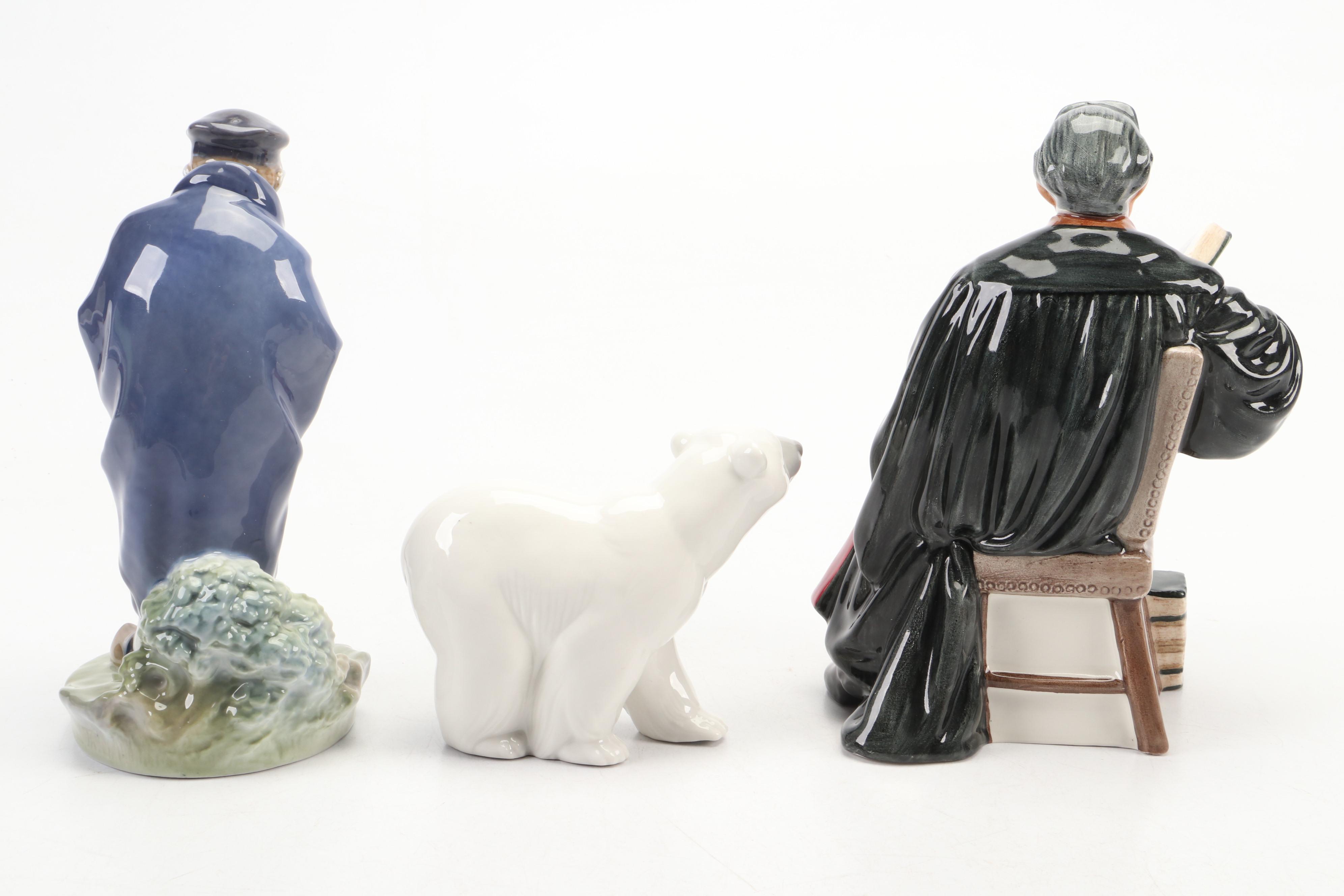 Royal Copenhagen "Shepherd Boy with Dog" with Other Porcelain Figurines