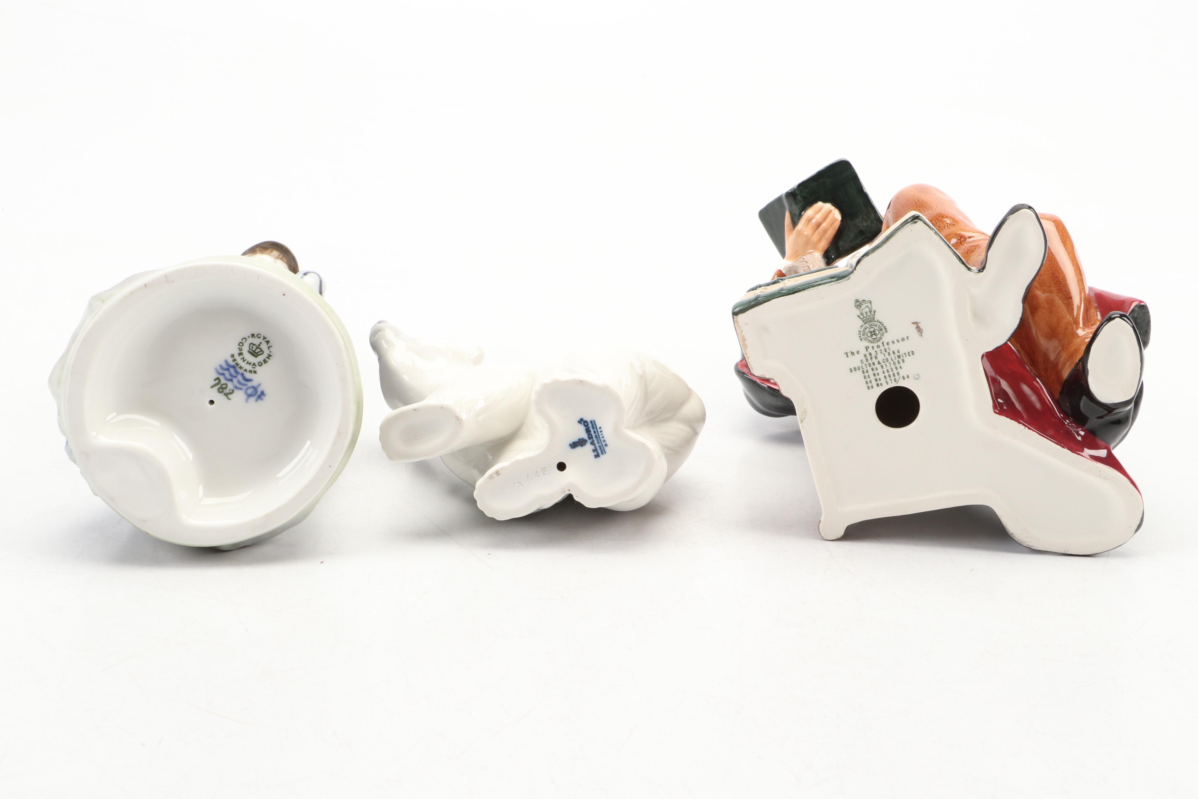 Royal Copenhagen "Shepherd Boy with Dog" with Other Porcelain Figurines