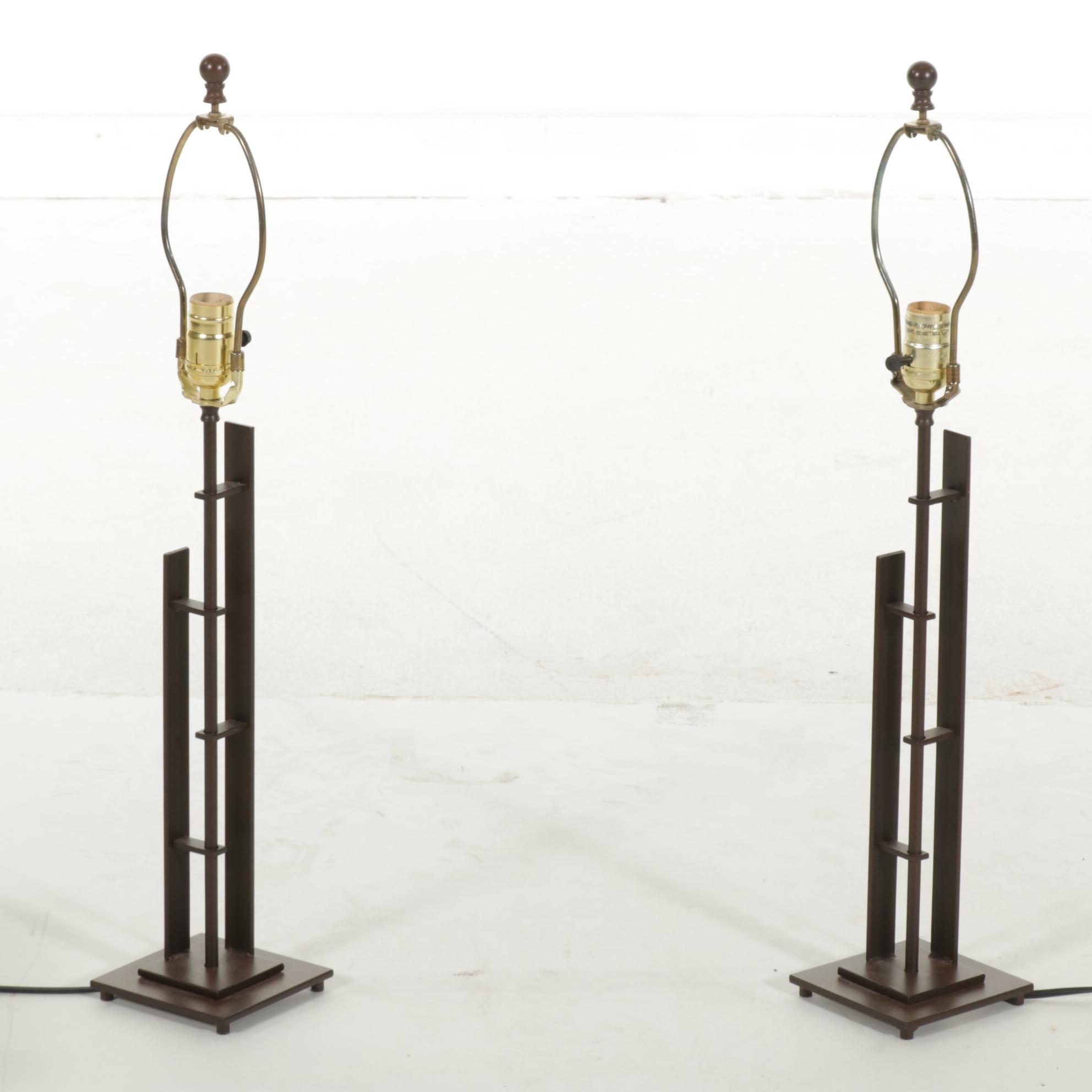 Black Metal Table Lamps With Pyramid Shades, Late 20th Century
